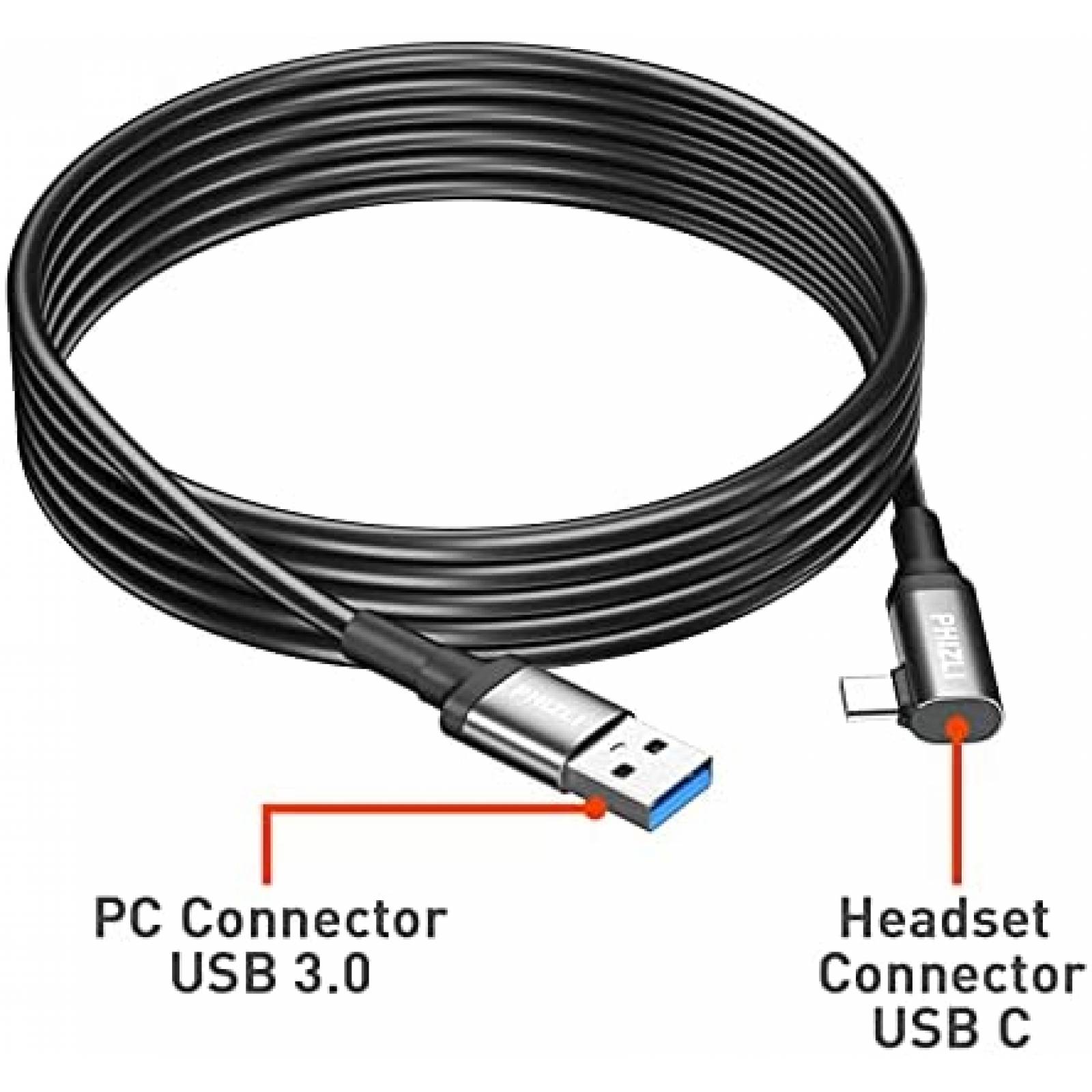 Cable USB c para oculus quest 2 Phizli 16ft -Negro