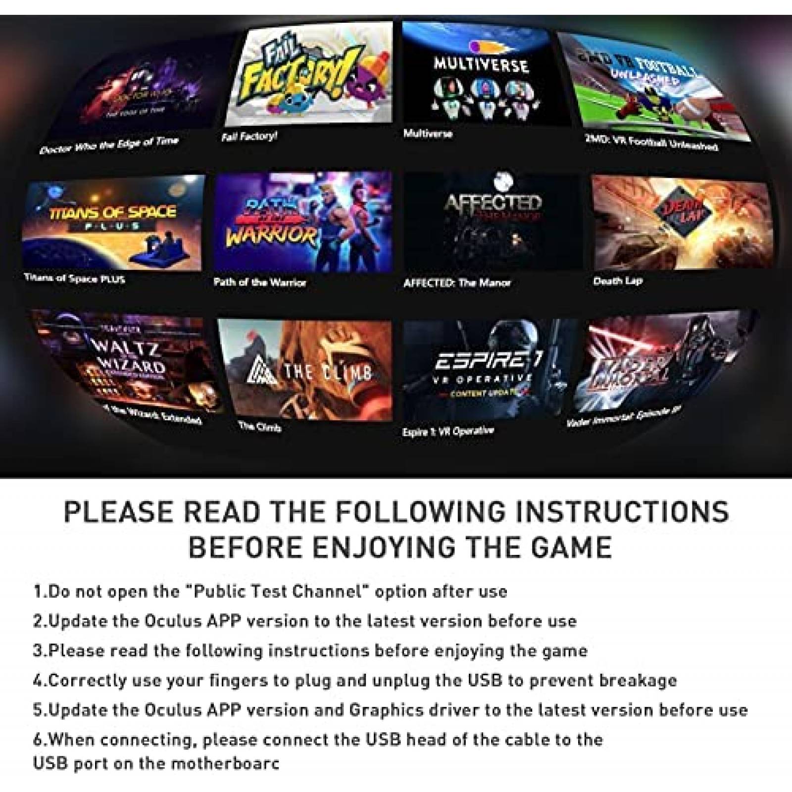 Cable USB c para oculus quest 2 Phizli 16ft -Negro