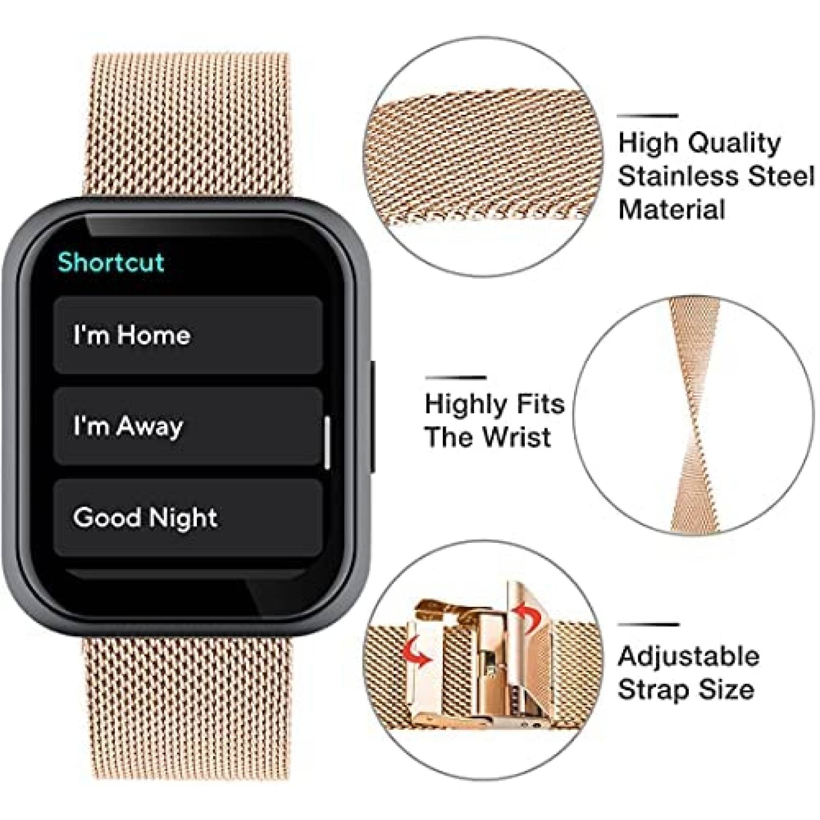 Correa de Acero Qunions para Reloj Wyze 47/1.732'' -Negro