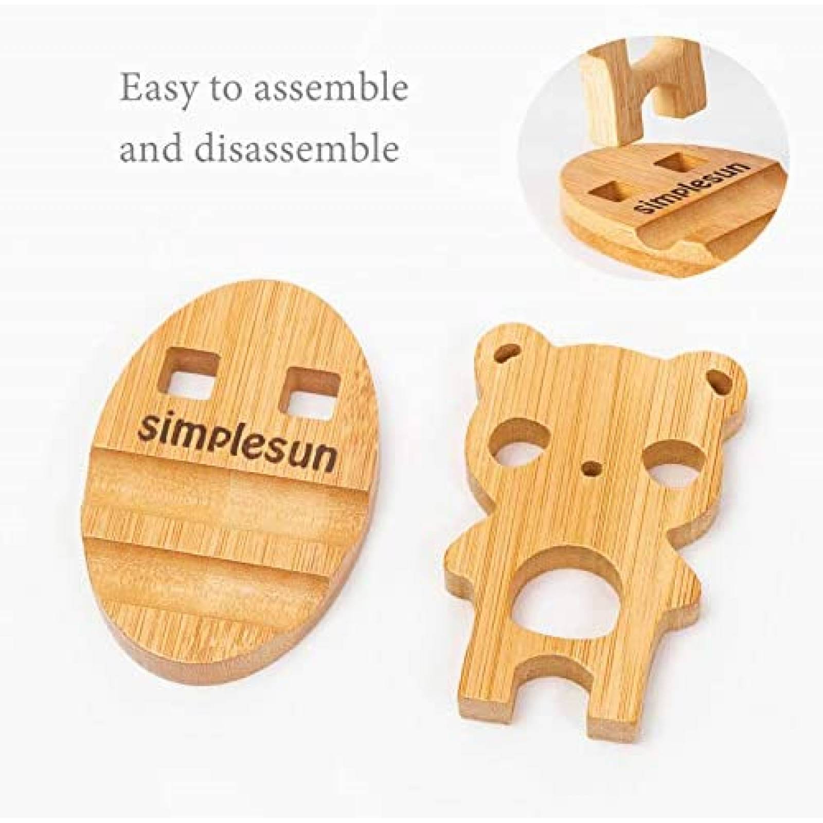 Soporte Simplesun Oso De Bambu Para Celular -Madera