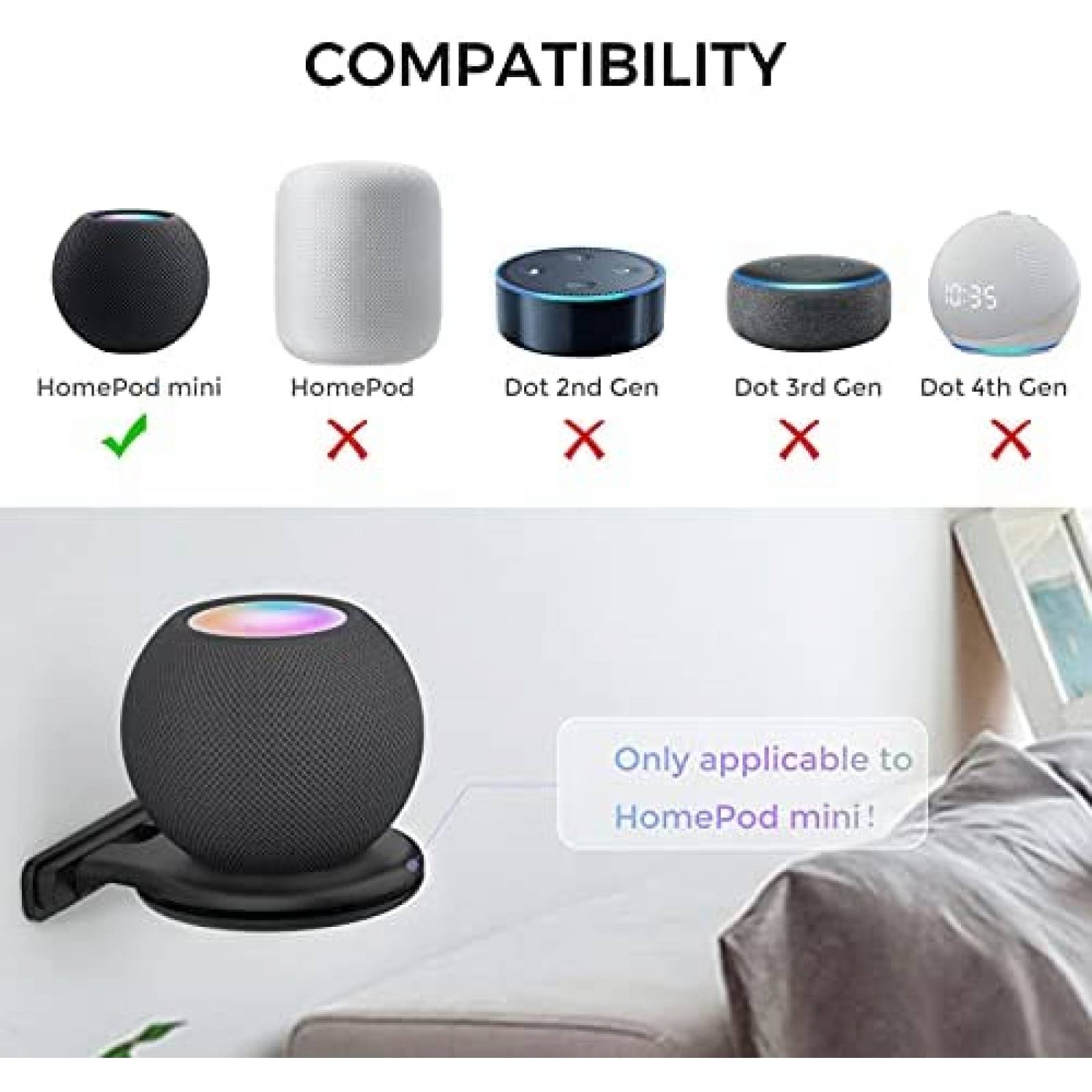 Soporte de Pared AhaStyle 2pzas para HomePod mini -Negro