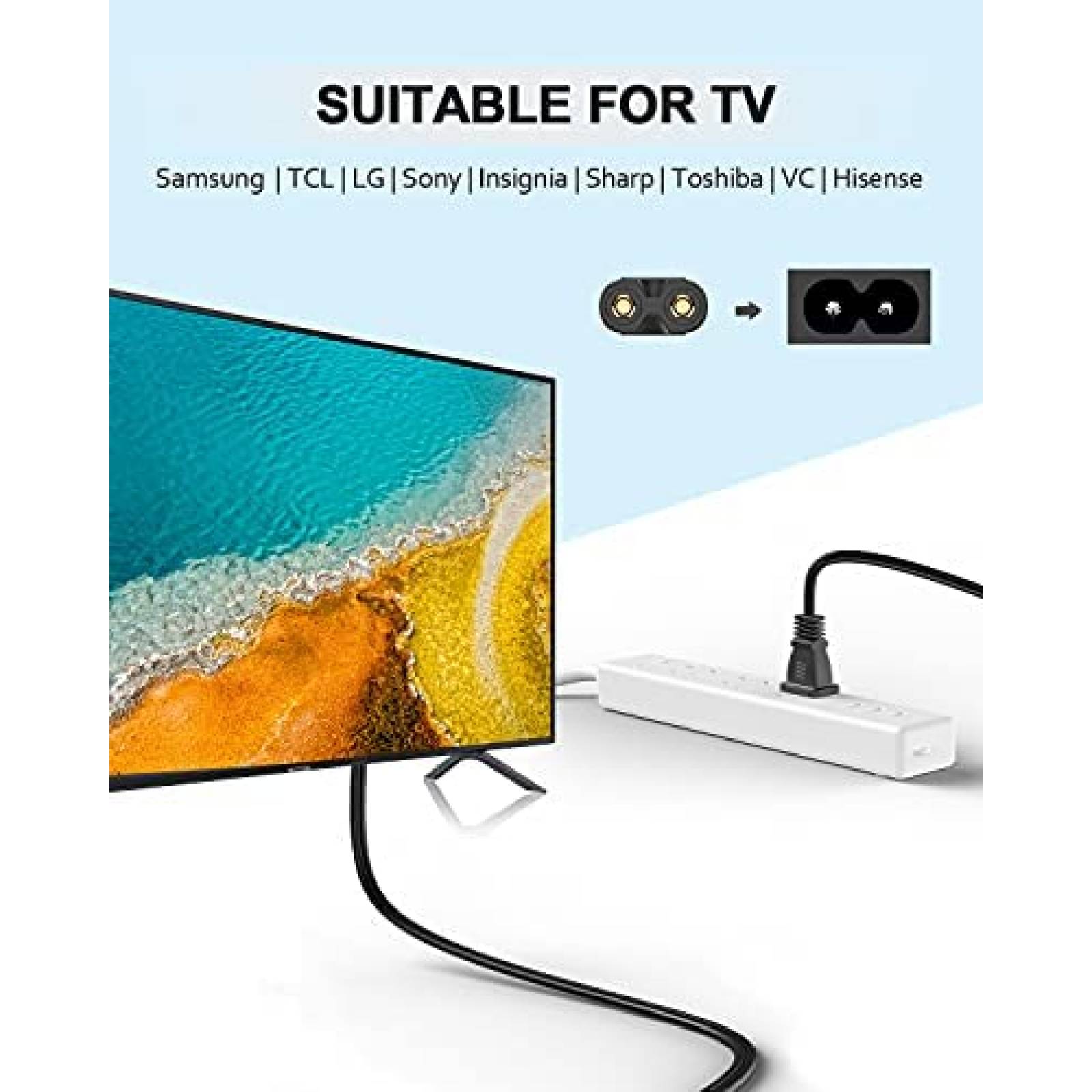 Cable de 2 dientes sin polarizar Bicmice 6ft 18AWG -Negro