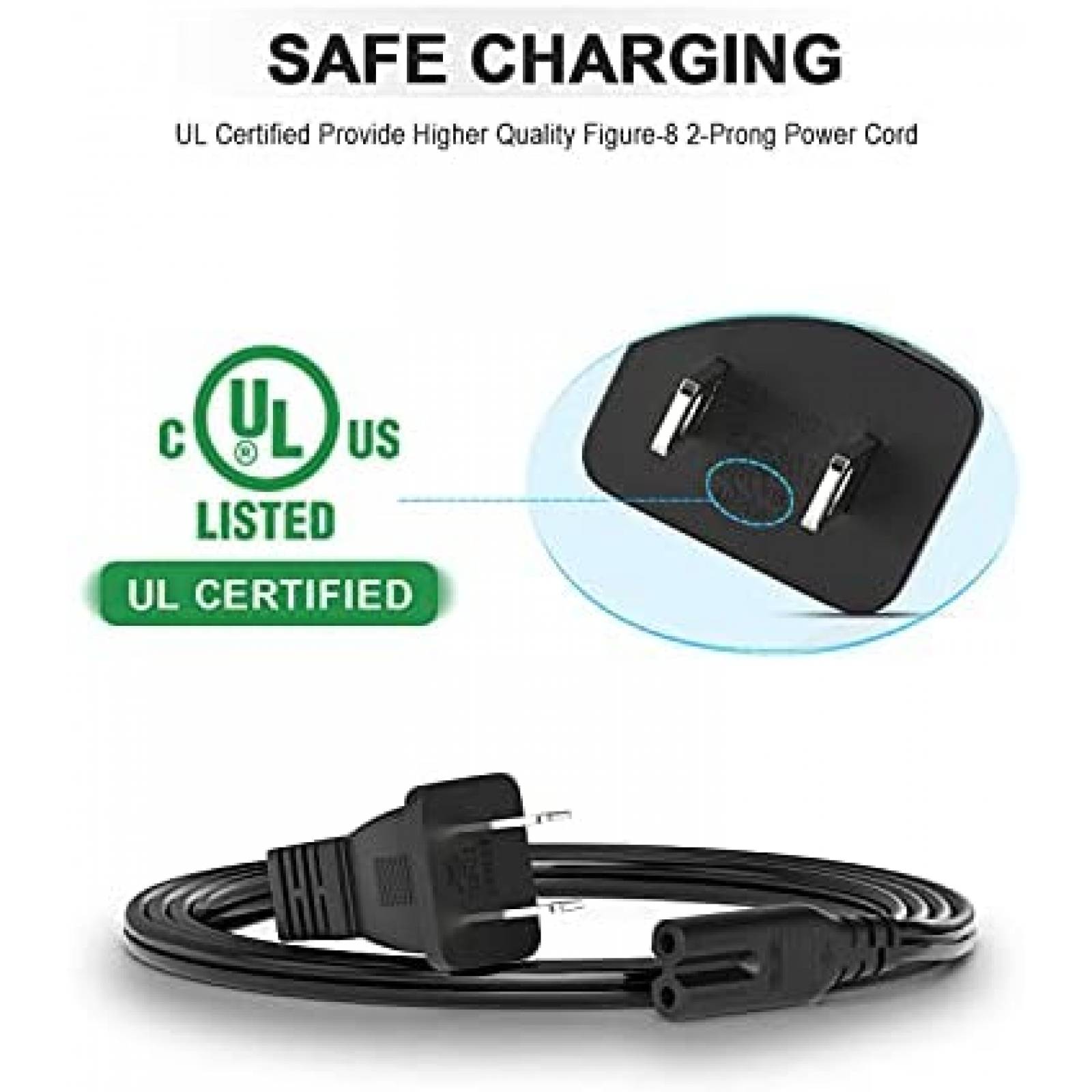 Cable de 2 dientes sin polarizar Bicmice 6ft 18AWG -Negro