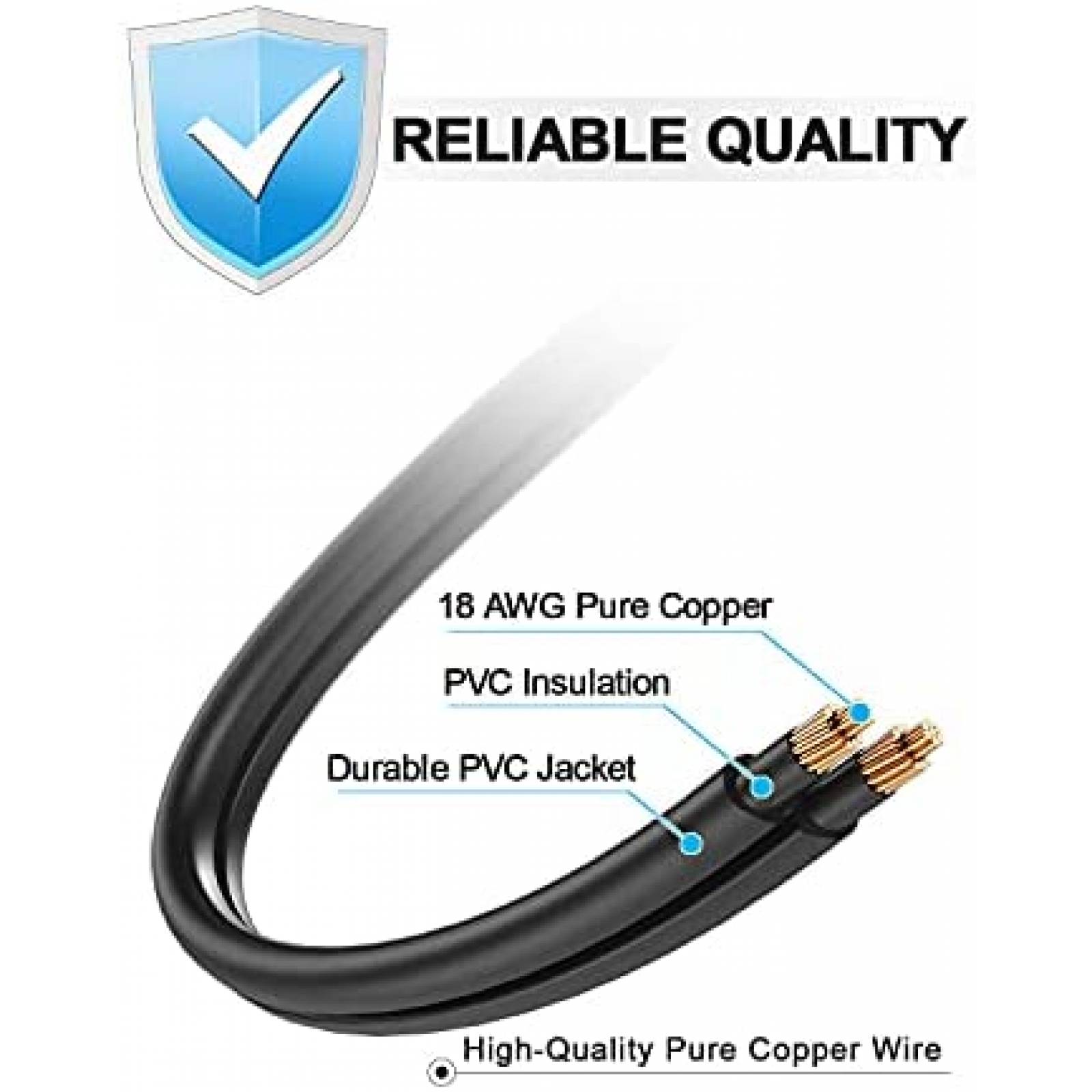 Cable de 2 dientes sin polarizar Bicmice 6ft 18AWG -Negro