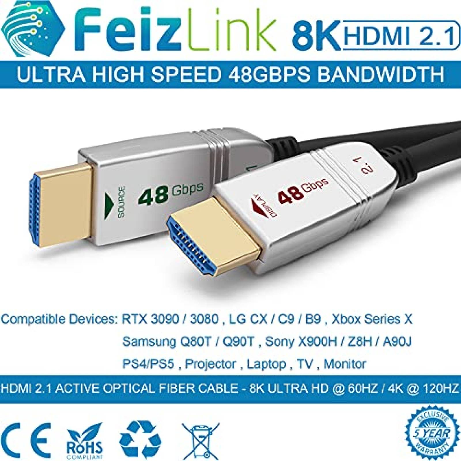 1 x RAW Customer Returns FeizLink 4K HDMI Cable 12m Fibre Optic