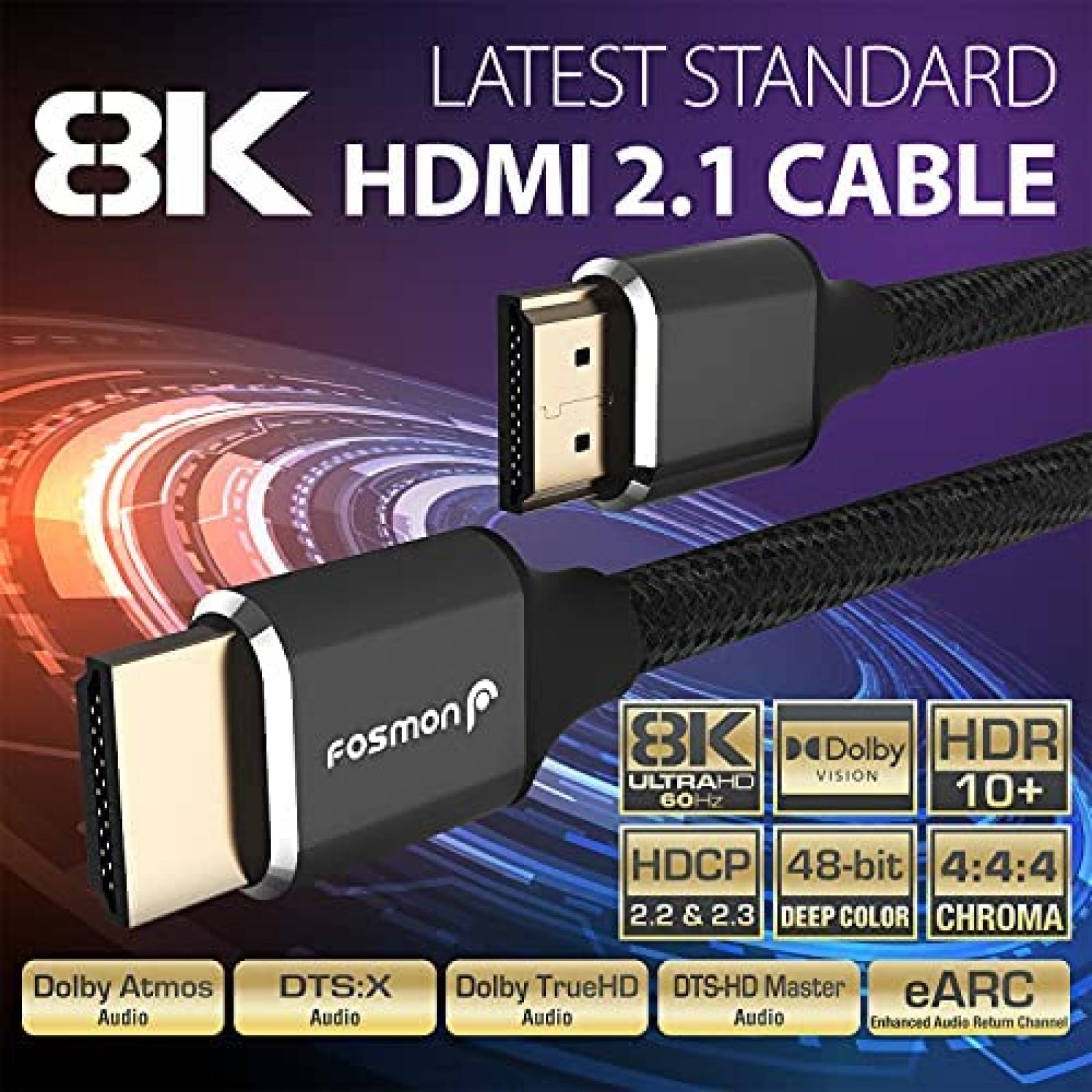 Cable FOSMON 10 ft HDMI 2.1 60Hz Ultra Alta Velocidad 48Gbps