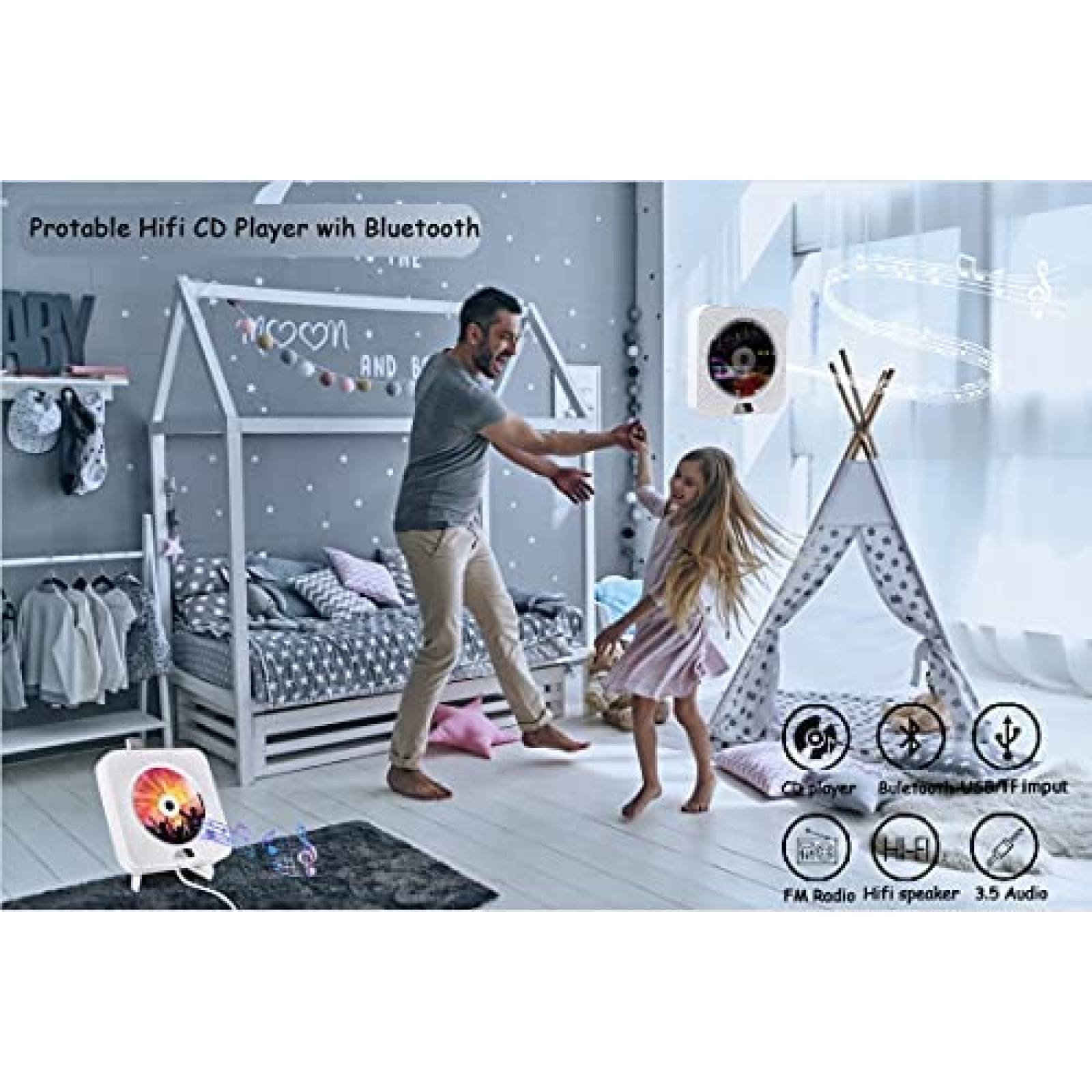 Reproductor de CD's Portatil Gimigo con Bocina Hifi -Blanco