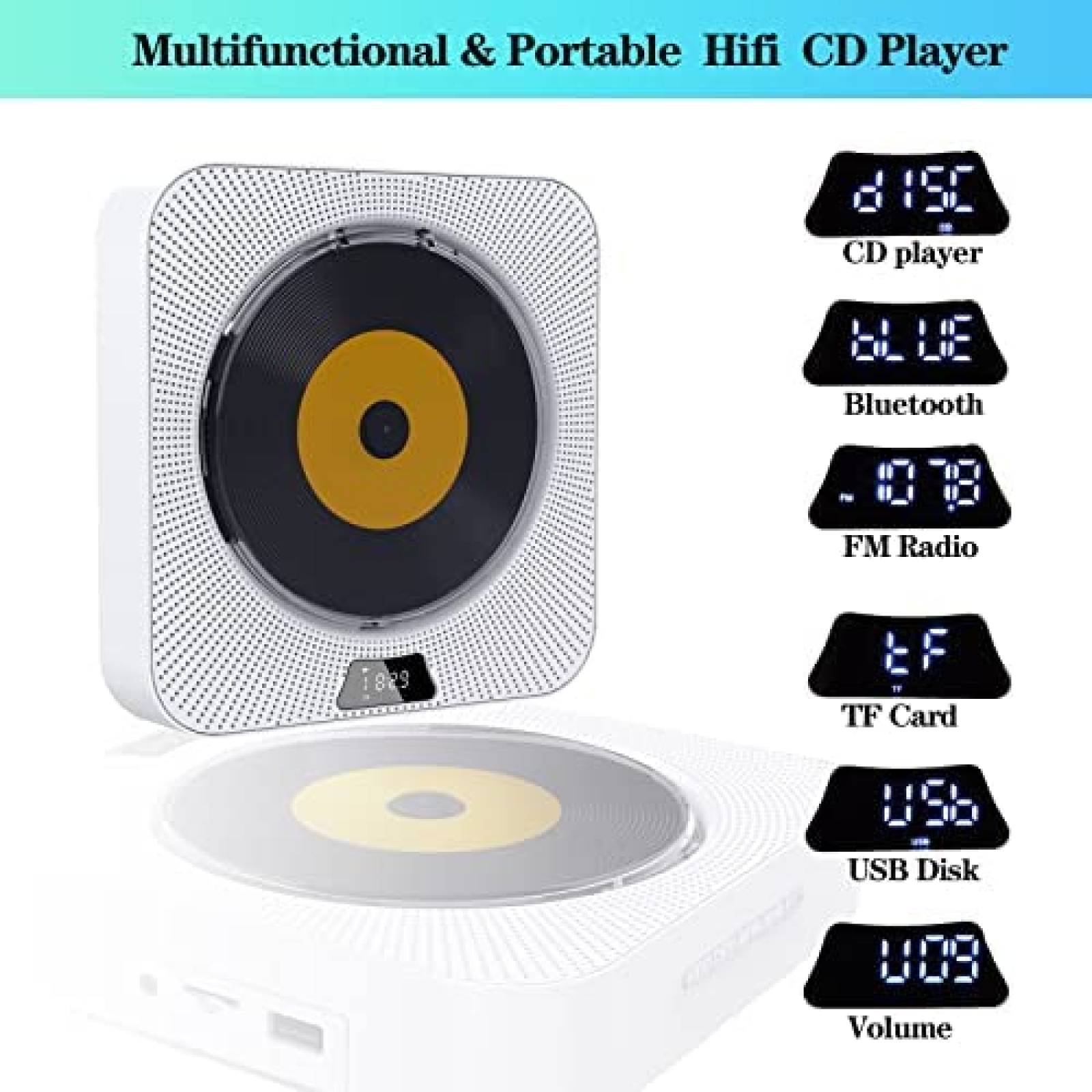 Reproductor de CD's Portatil Gimigo con Bocina Hifi -Blanco