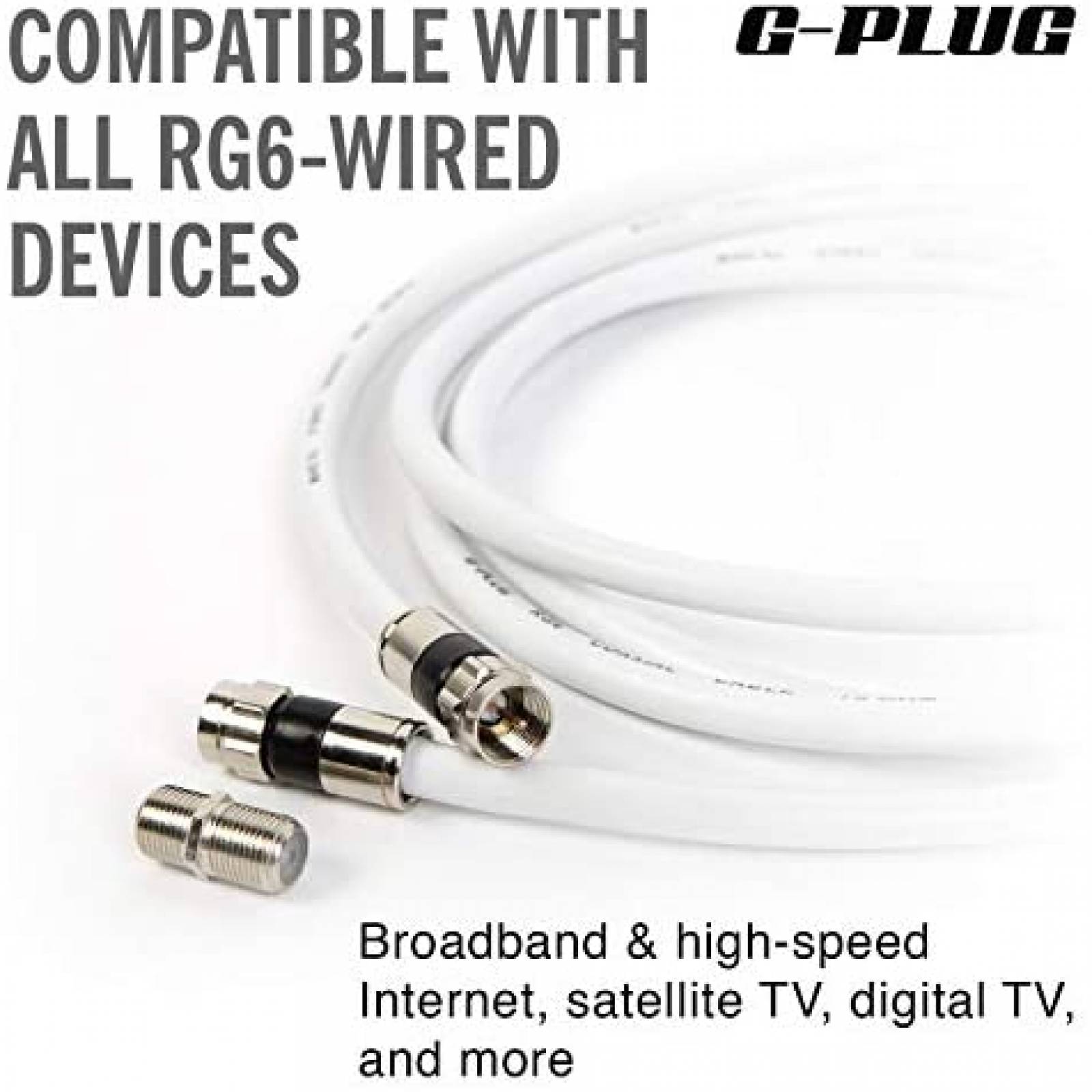 Conectores de cable coaxial G-PLUG RG6 de 50ft -Blanco