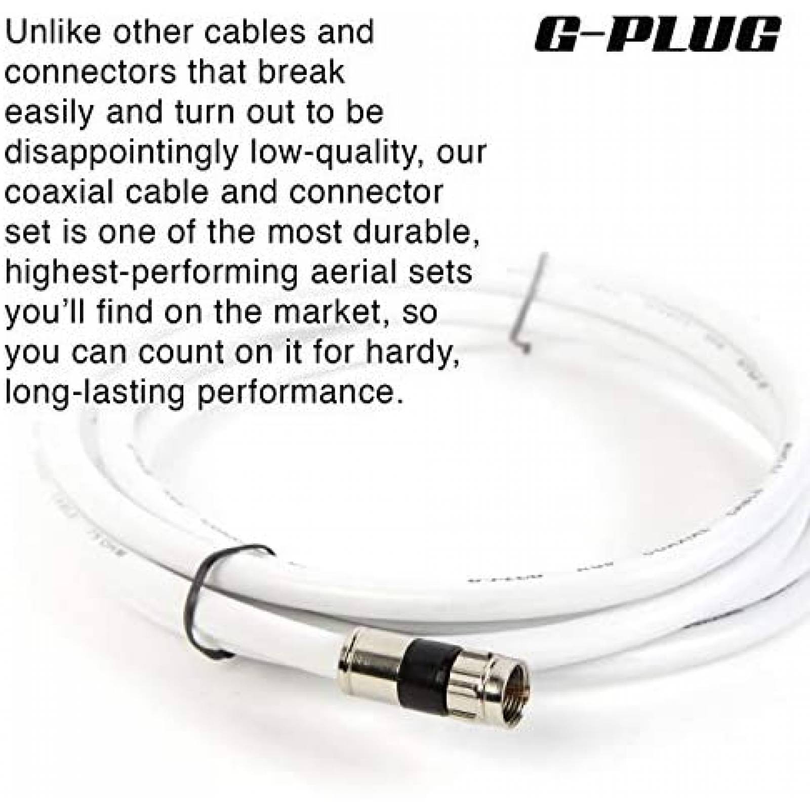 Conectores de cable coaxial G-PLUG RG6 de 50ft -Blanco