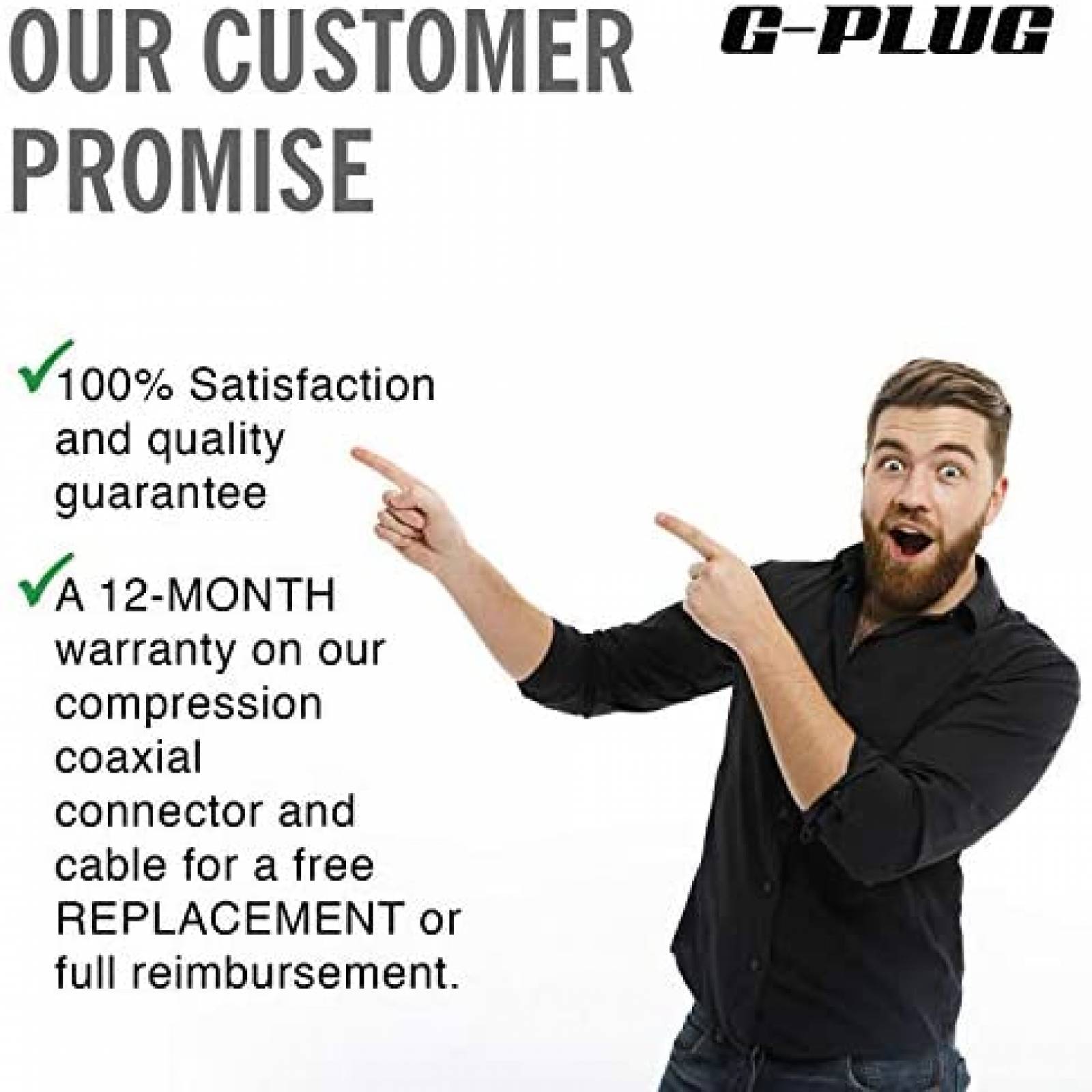 Conectores de cable coaxial G-PLUG RG6 de 50ft -Blanco