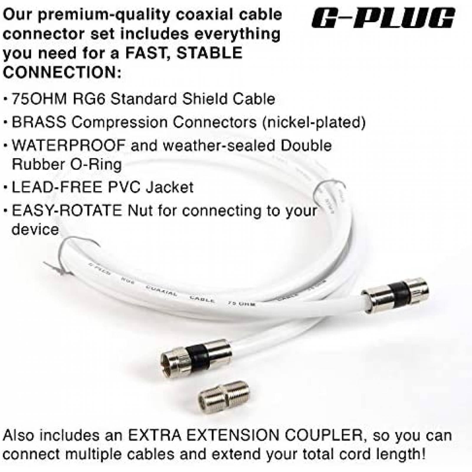 Conectores de cable coaxial G-PLUG RG6 de 50ft -Blanco