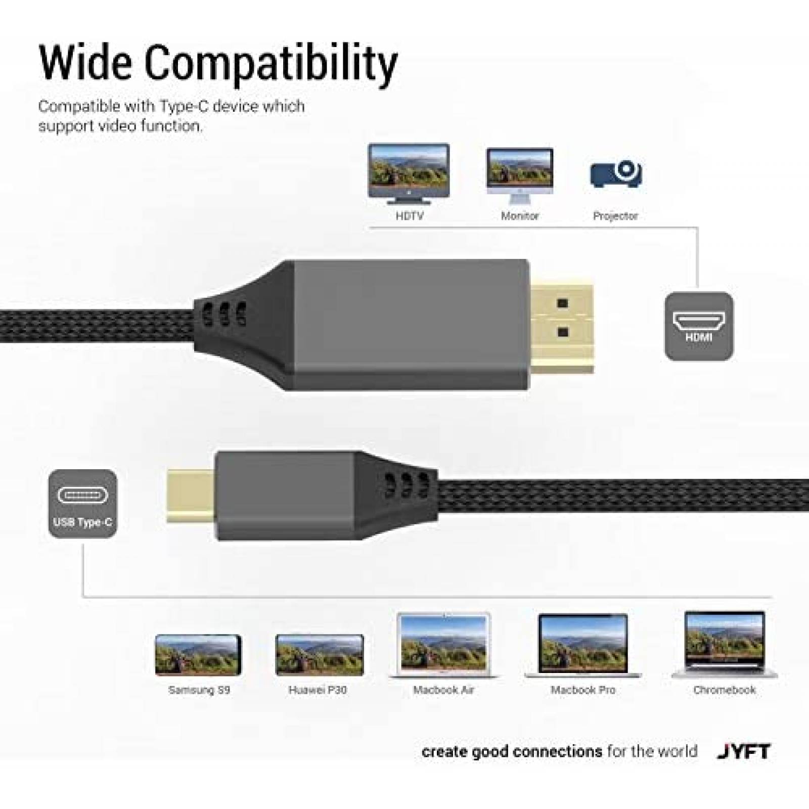 Cable USB C a HDMI JYFT de 5.9ft 4 K para Thunderbolt 3