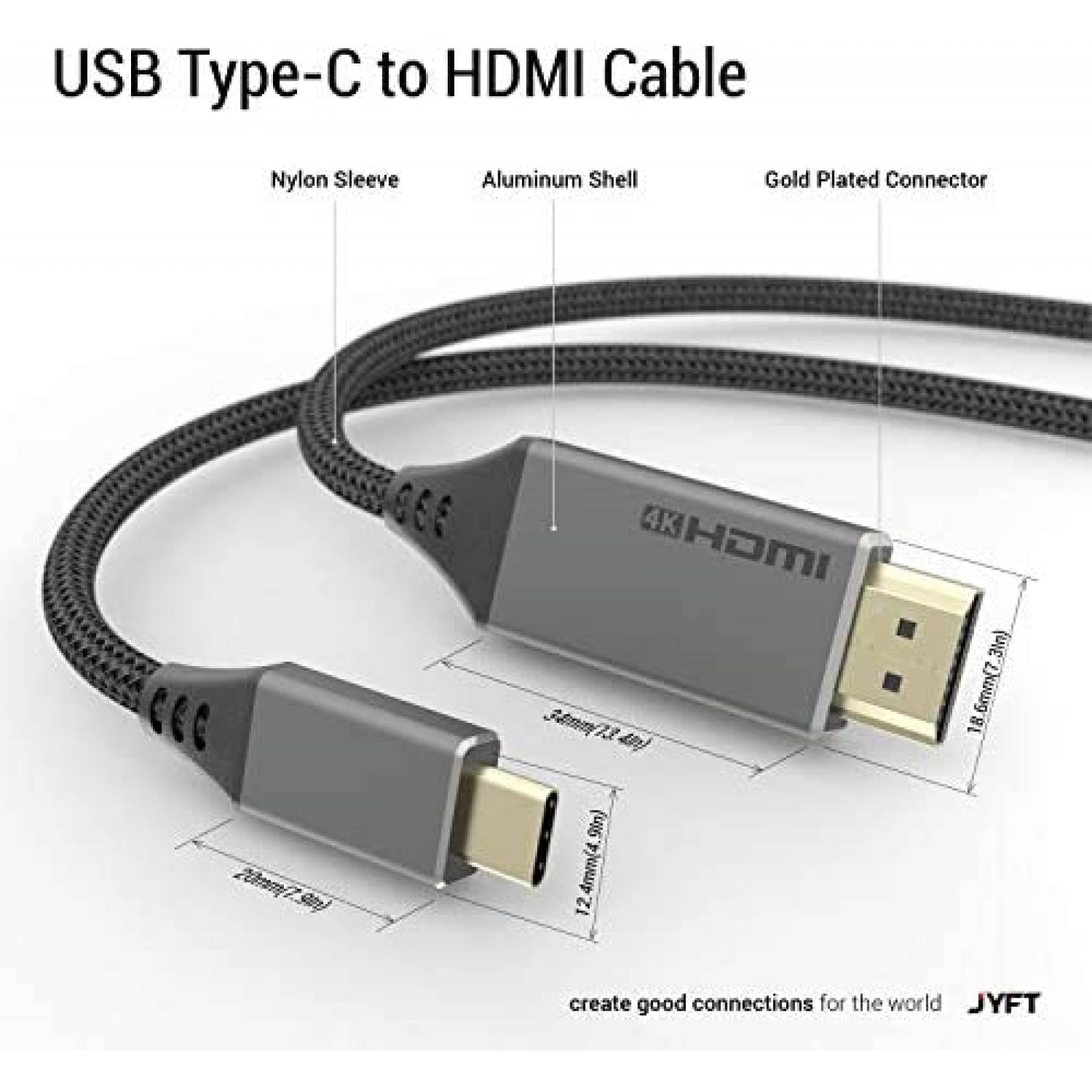 Cable USB C a HDMI JYFT de 5.9ft 4 K para Thunderbolt 3