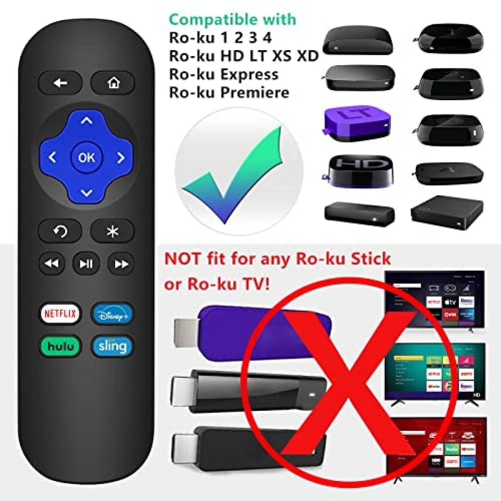 Control Remoto LOUTOC para Roku Express 3900R -Negro