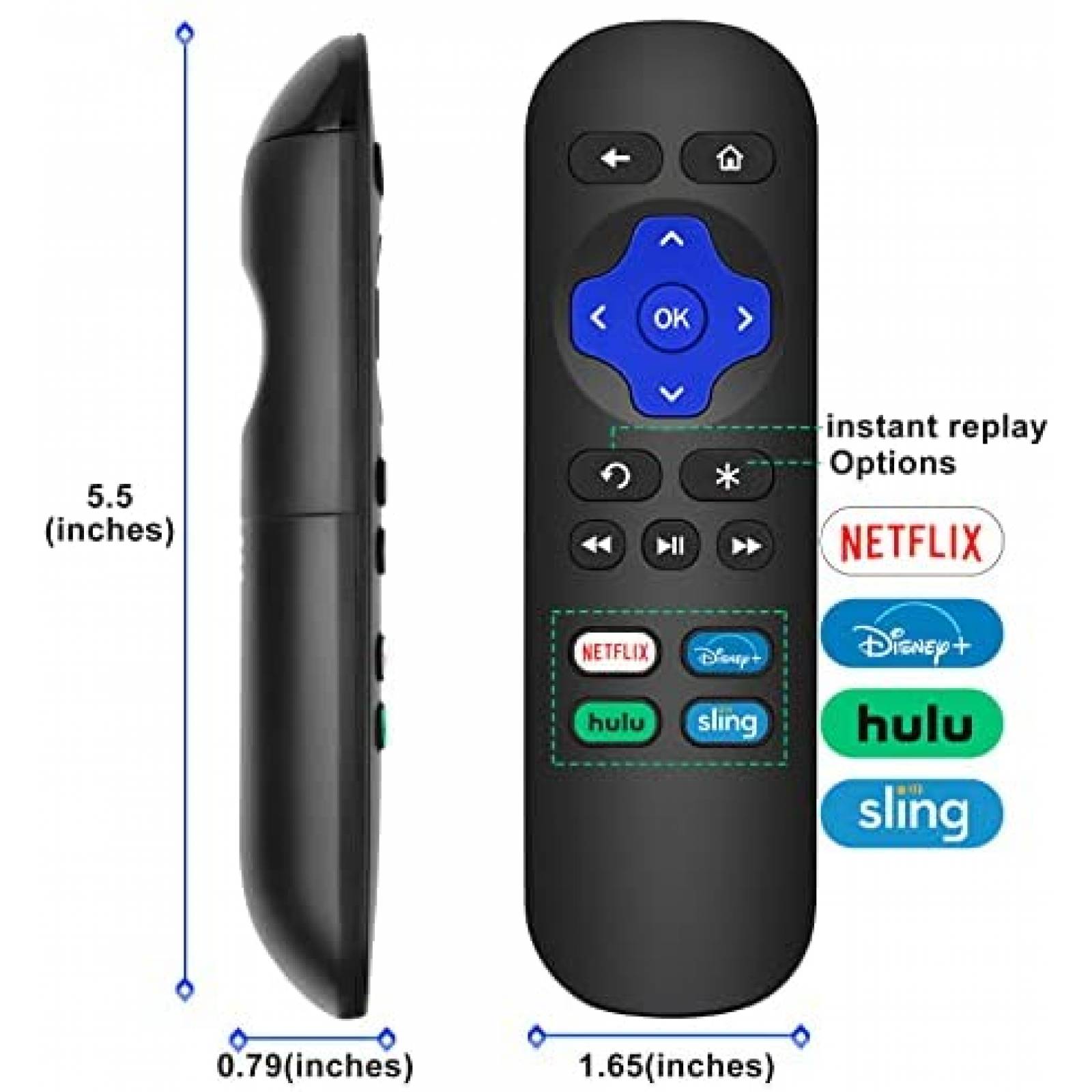 Control Remoto LOUTOC para Roku Express 3900R -Negro