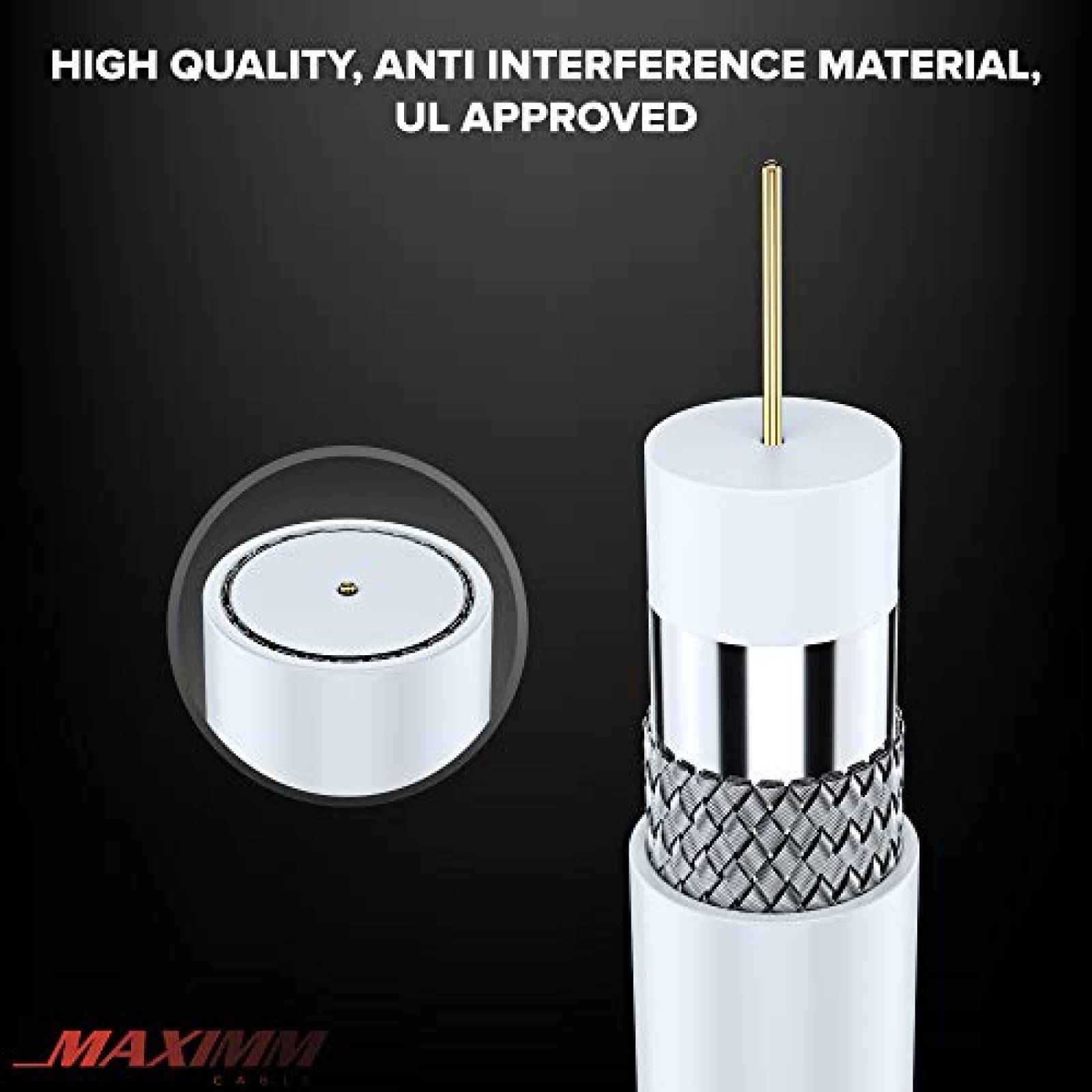 Paquete Cable Coaxial Maximm RG6 5pzas 2ft Conectores Tipo F