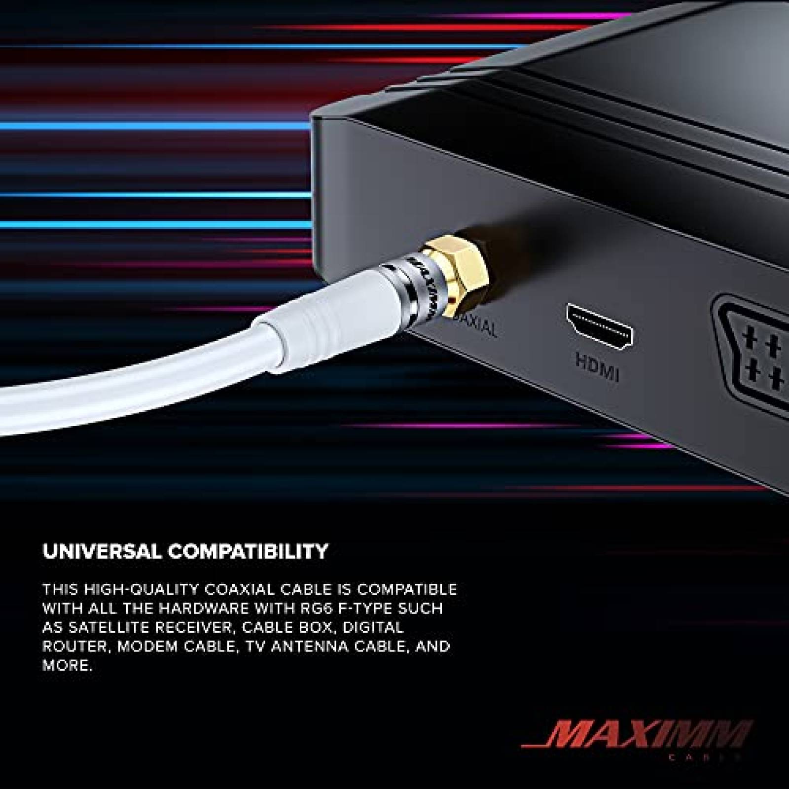 Paquete Cable Coaxial Maximm RG6 5pzas 2ft Conectores Tipo F