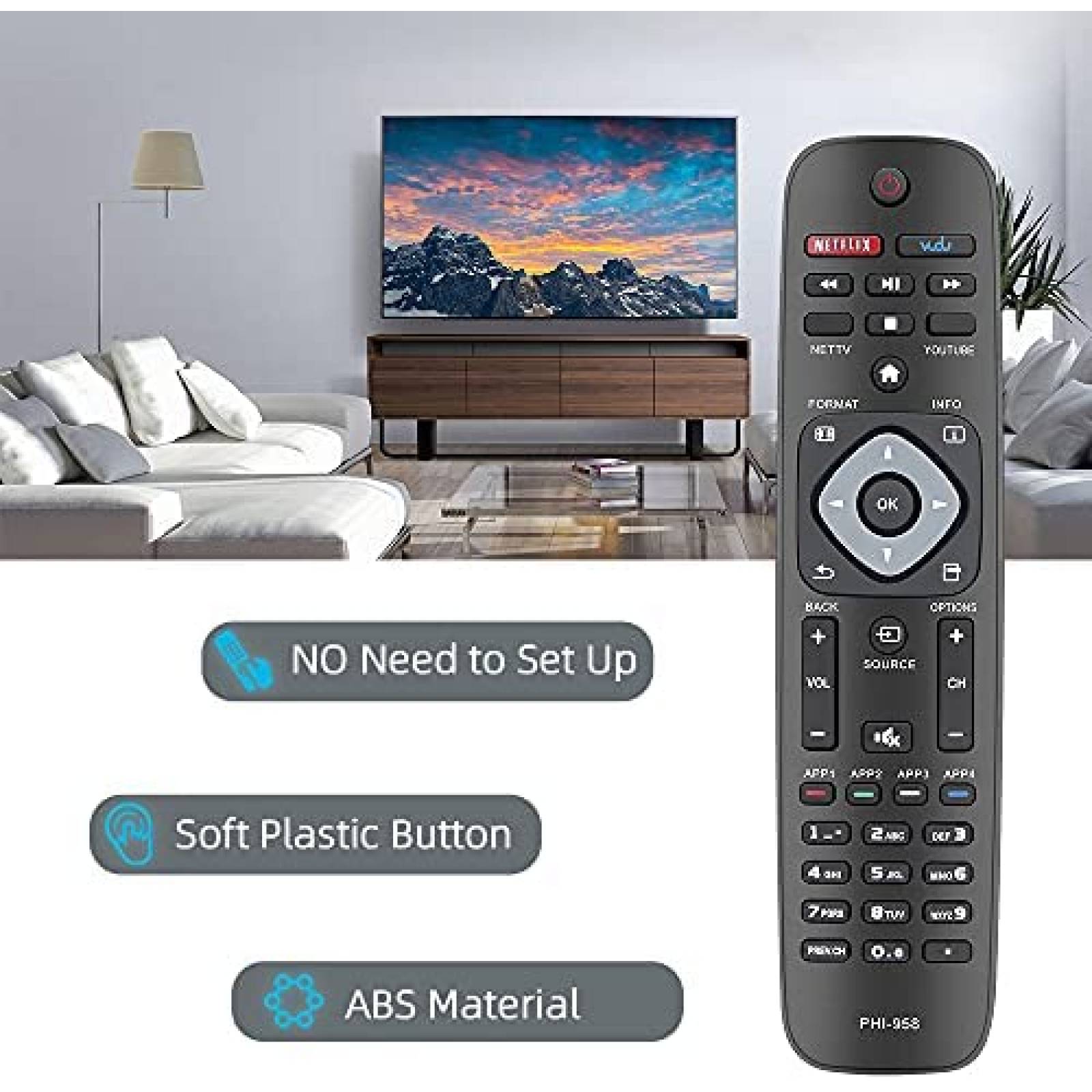 Control Remoto Neuronmart NH500UP para TV Philips -Negro