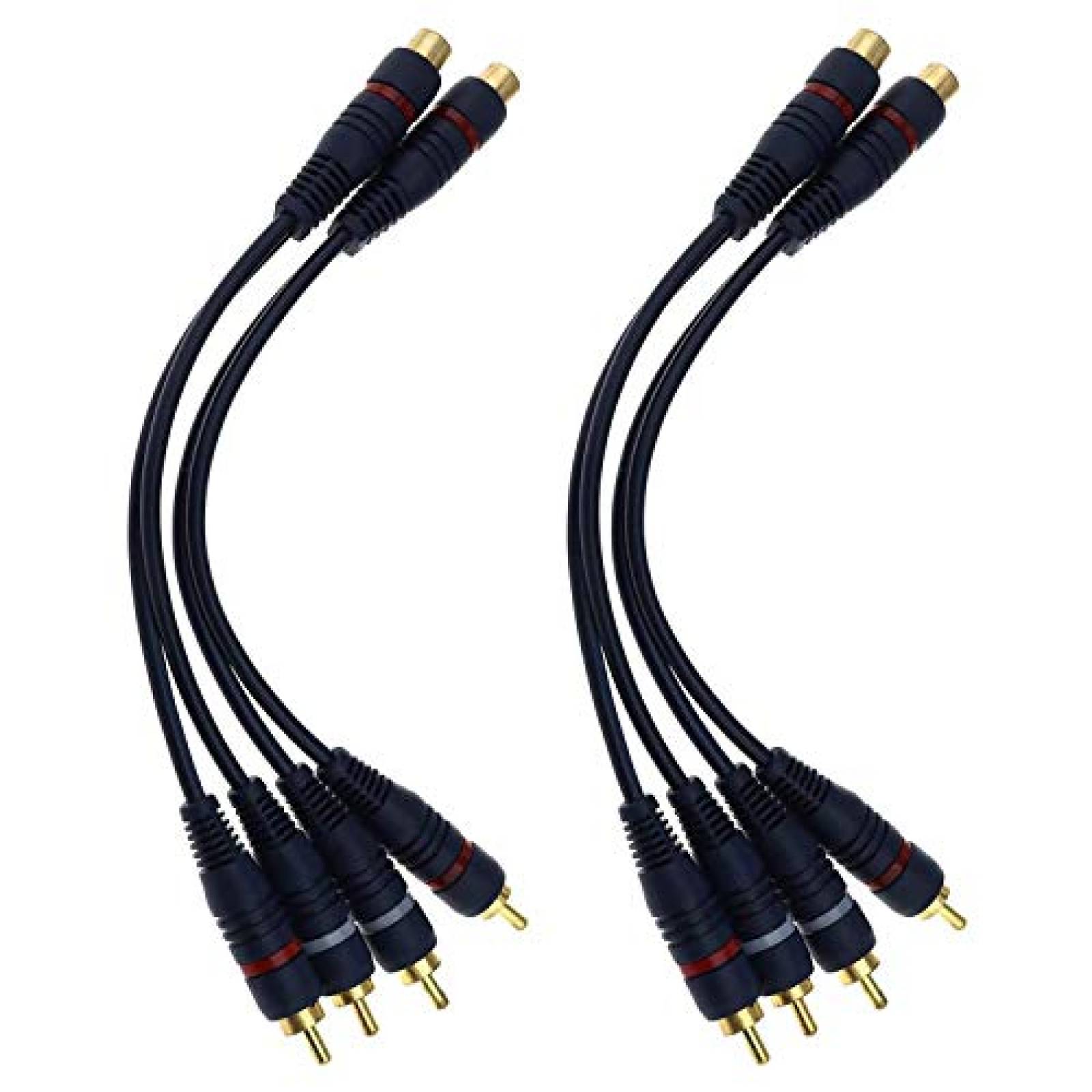 Pack cable RCA hembra a 2 RCA macho pobod x4 7.8" -Negro