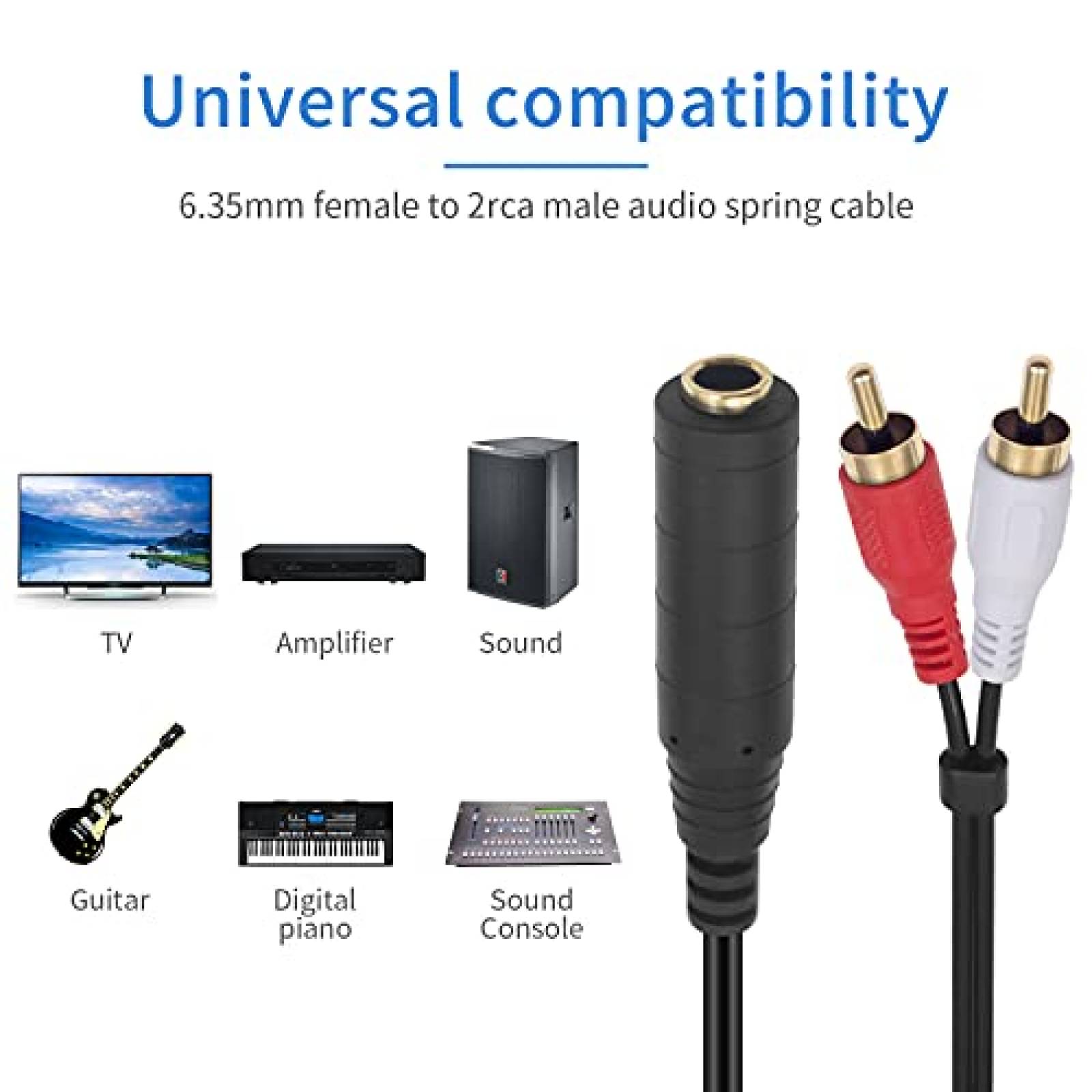 Cable 2 RCA a adaptador 1/4 hembra Poyiccot 2.6ft -Negro