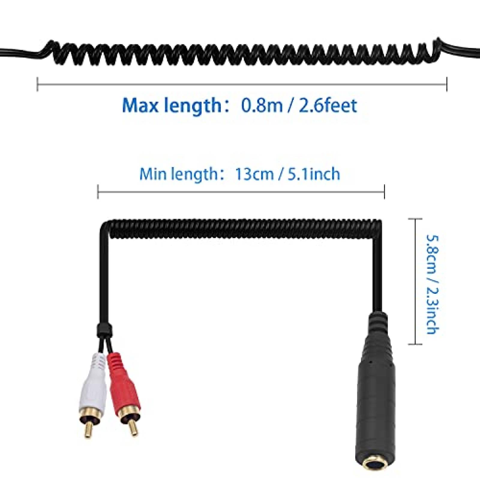 Cable 2 RCA a adaptador 1/4 hembra Poyiccot 2.6ft -Negro