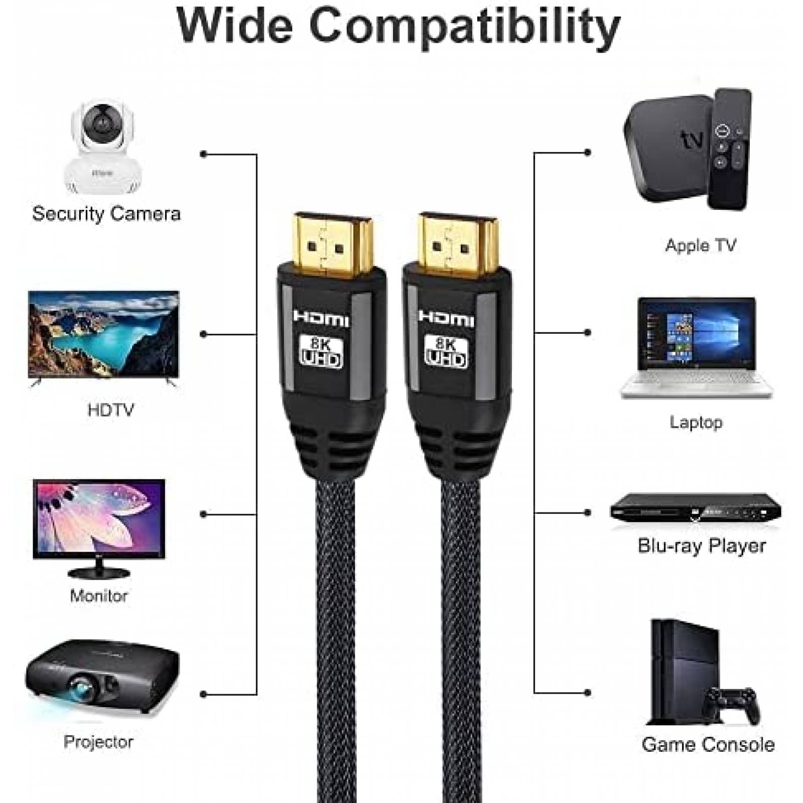 Cable HDMI QCEs HDMI-CABLE-8K-2M 8K 6.6 pies Compatible