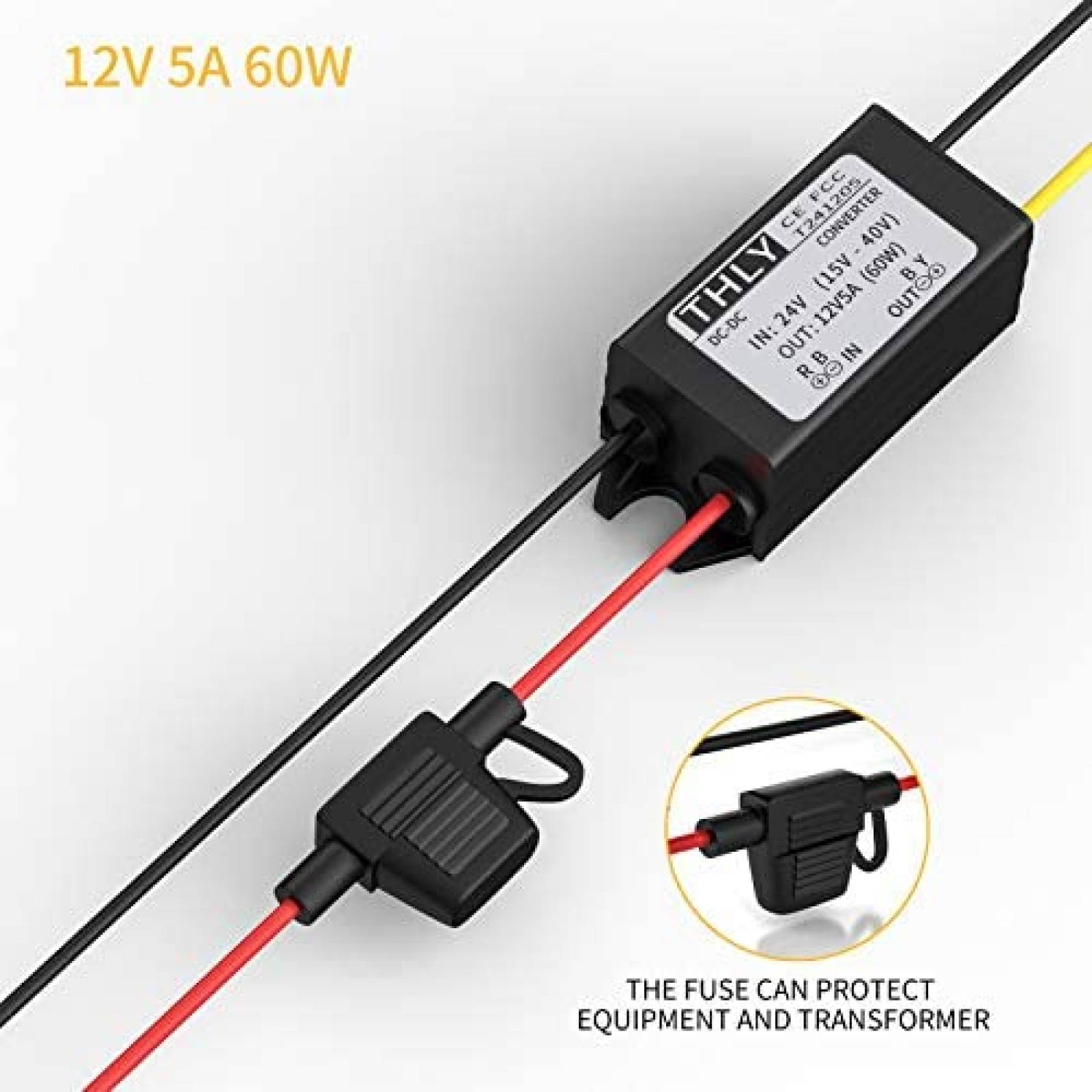 Convertidor Voltaje THLY 24T12-5A 24V 12V 60W LED -Negro