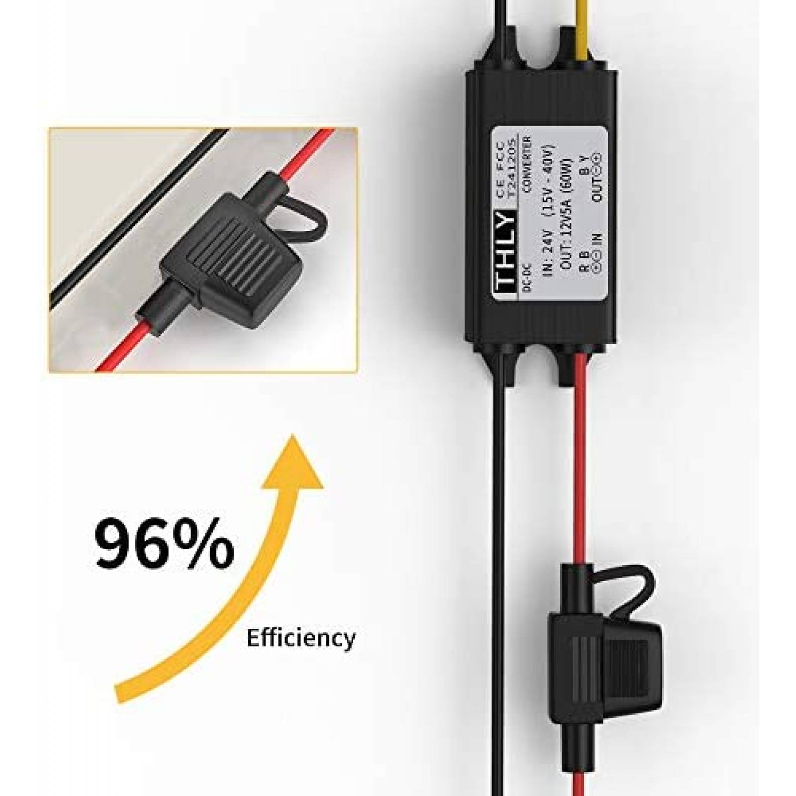 Convertidor Voltaje THLY 24T12-5A 24V 12V 60W LED -Negro