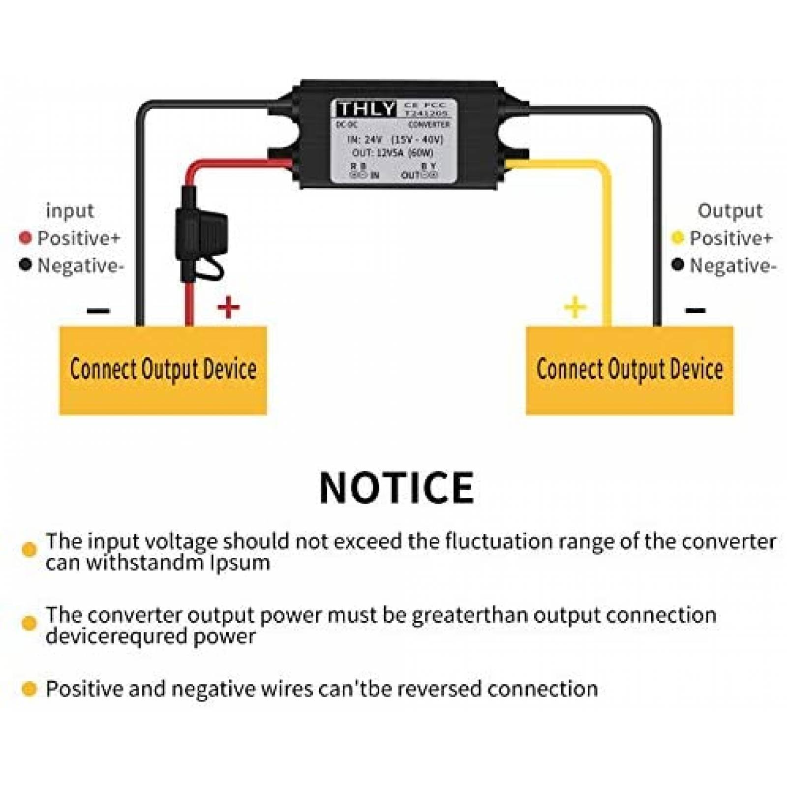 Convertidor Voltaje THLY 24T12-5A 24V 12V 60W LED -Negro