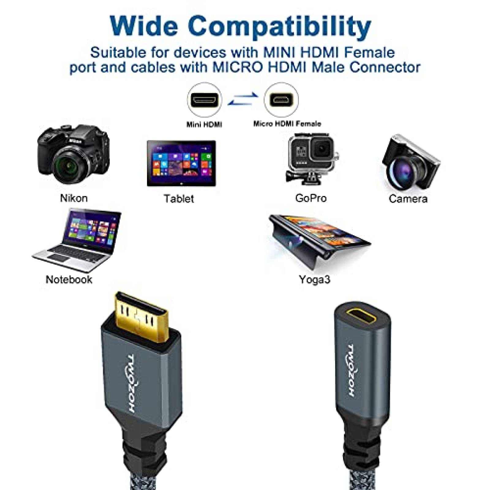 Cable adaptador HDMI Twozoh mini HDMI macho a micro HDMI