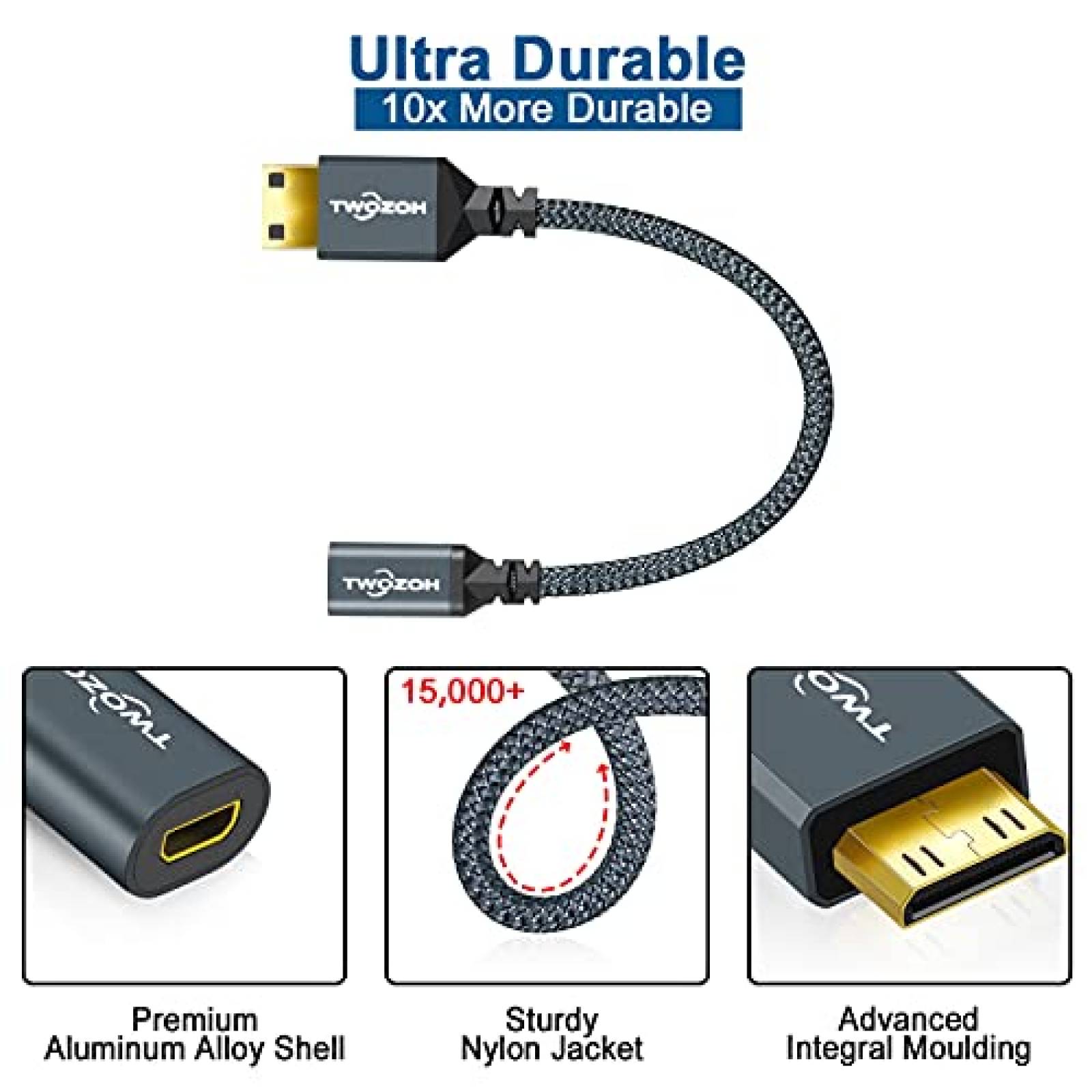 Cable adaptador HDMI Twozoh mini HDMI macho a micro HDMI