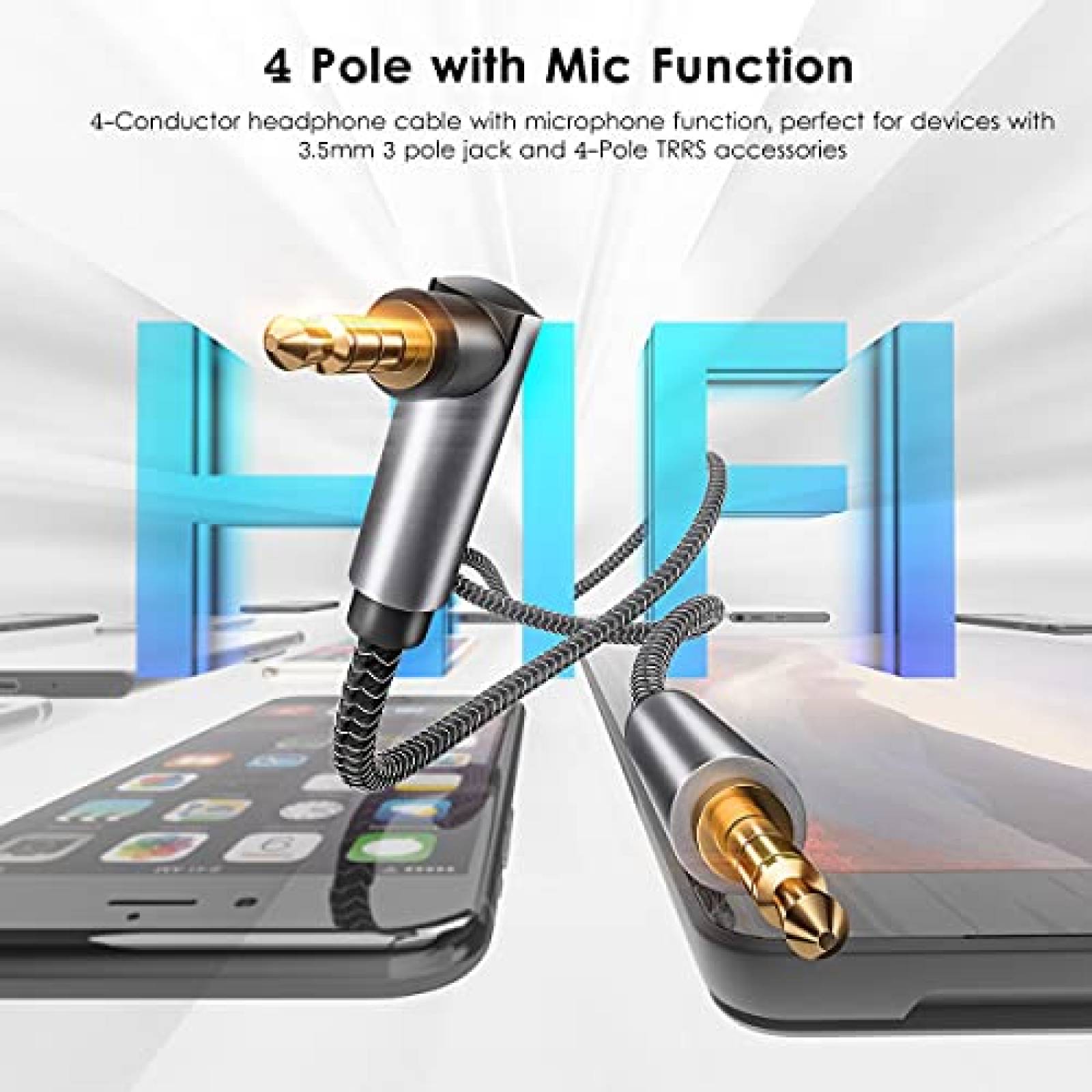 Cable para audio VANAUX TRRS 3.5mm 90 3ft -Plateado