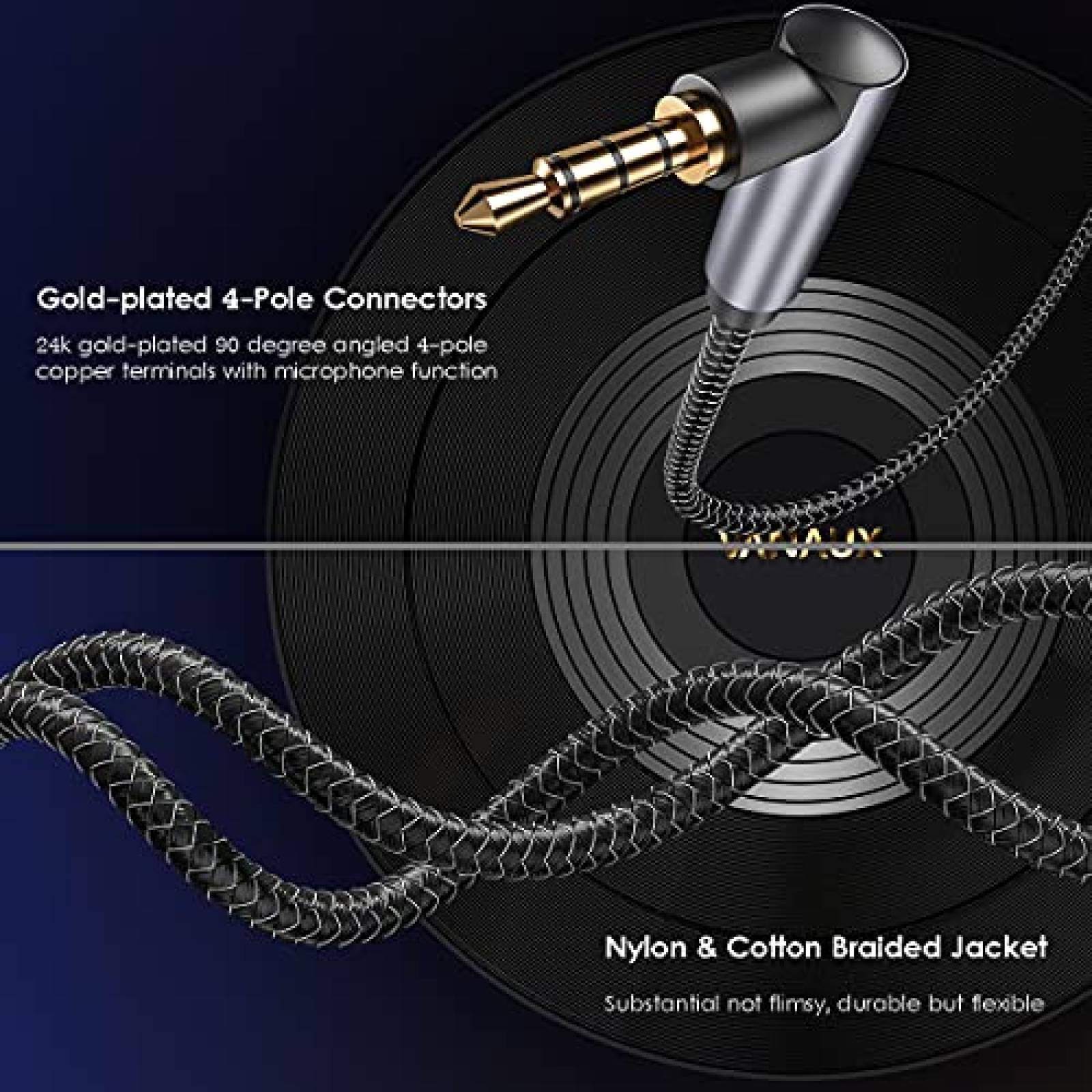Cable para audio VANAUX TRRS 3.5mm 90 3ft -Plateado