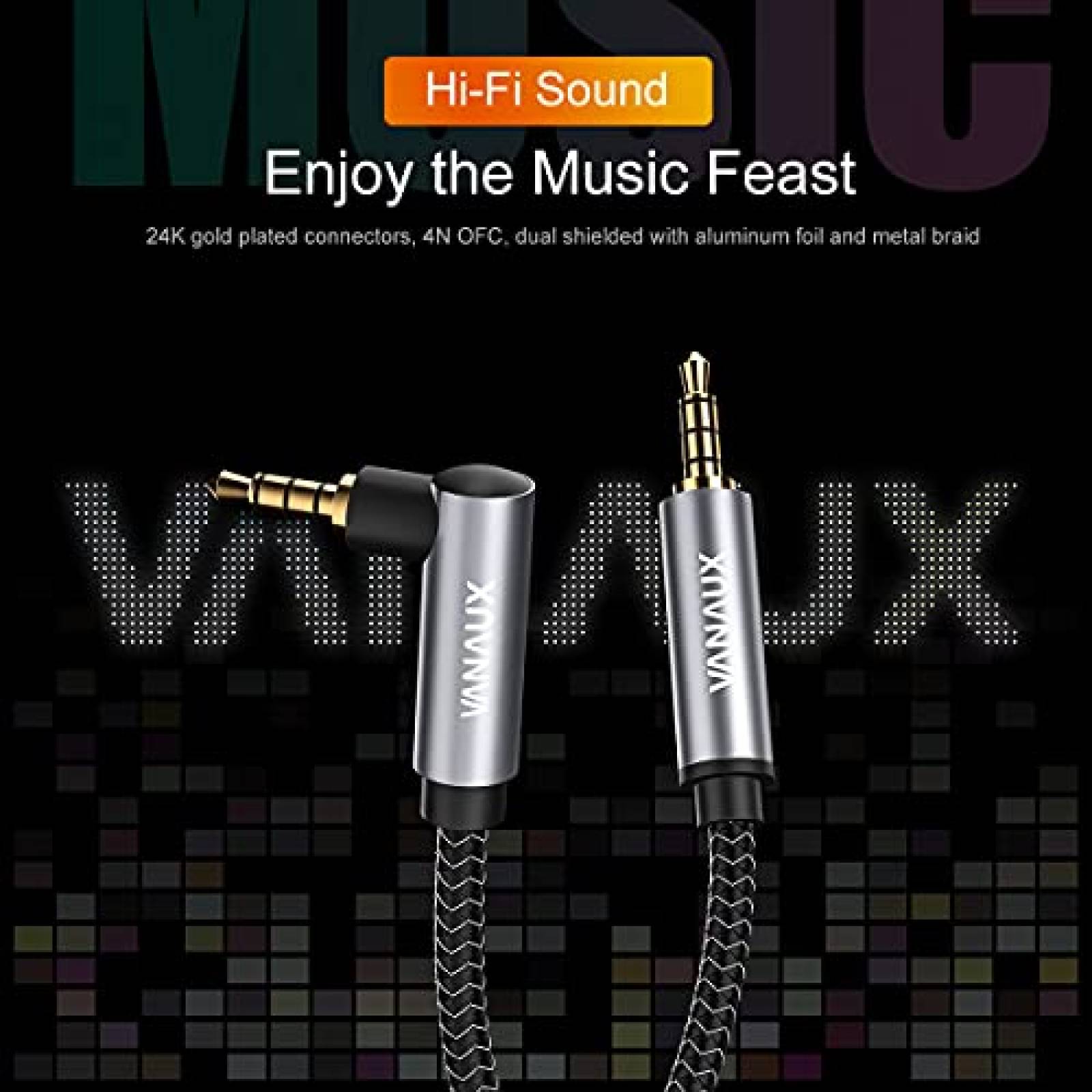 Cable para audio VANAUX TRRS 3.5mm 90 3ft -Plateado