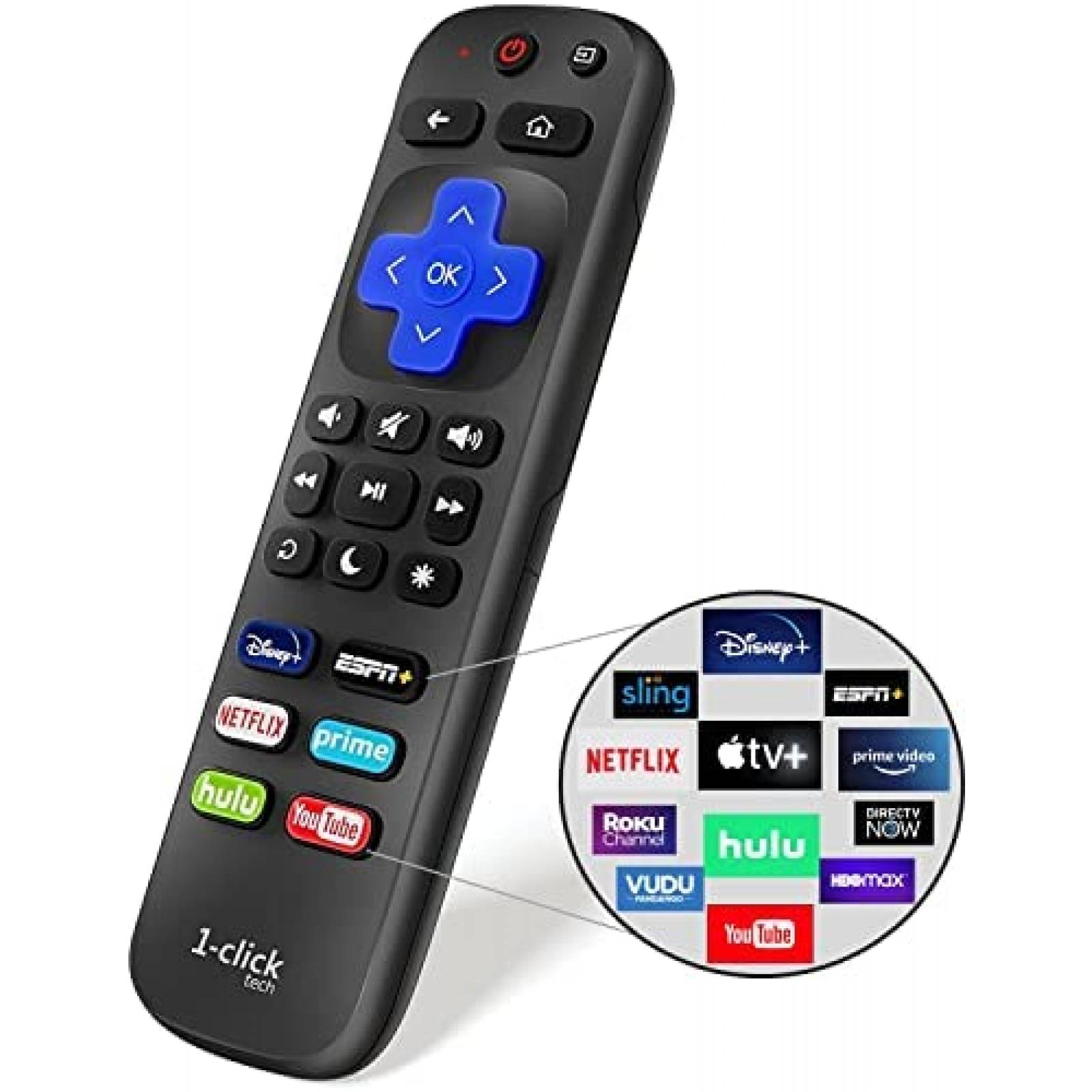 Control Remoto 1-clicktech Roku TV Compatible para Roku TV