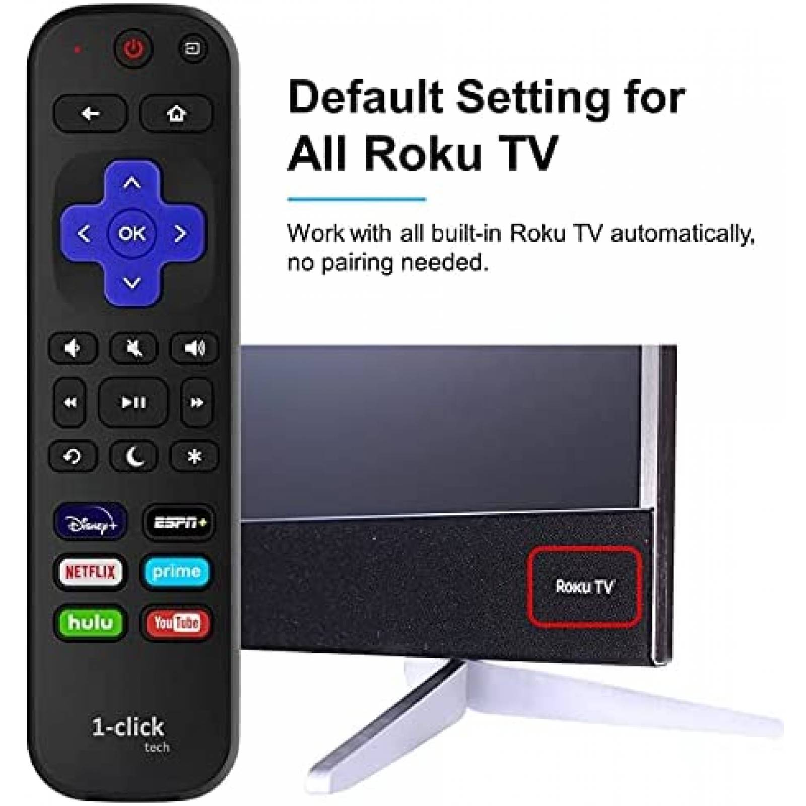 Control Remoto 1-clicktech Roku TV Compatible para Roku TV