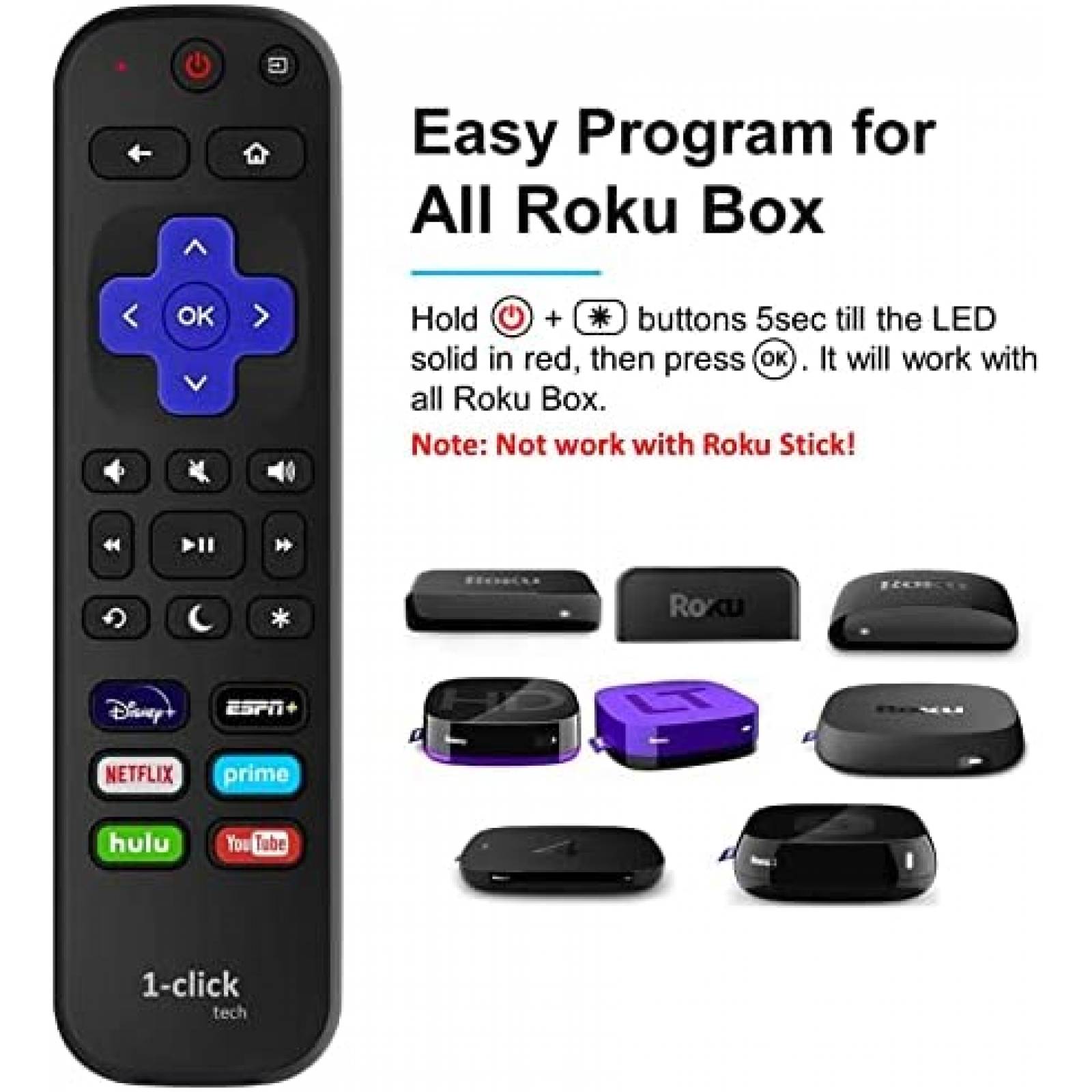 Control Remoto 1-clicktech Roku TV Compatible para Roku TV
