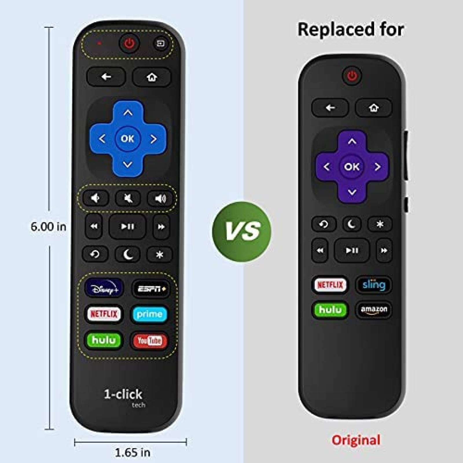 Control Remoto 1-clicktech Roku TV Compatible para Roku TV