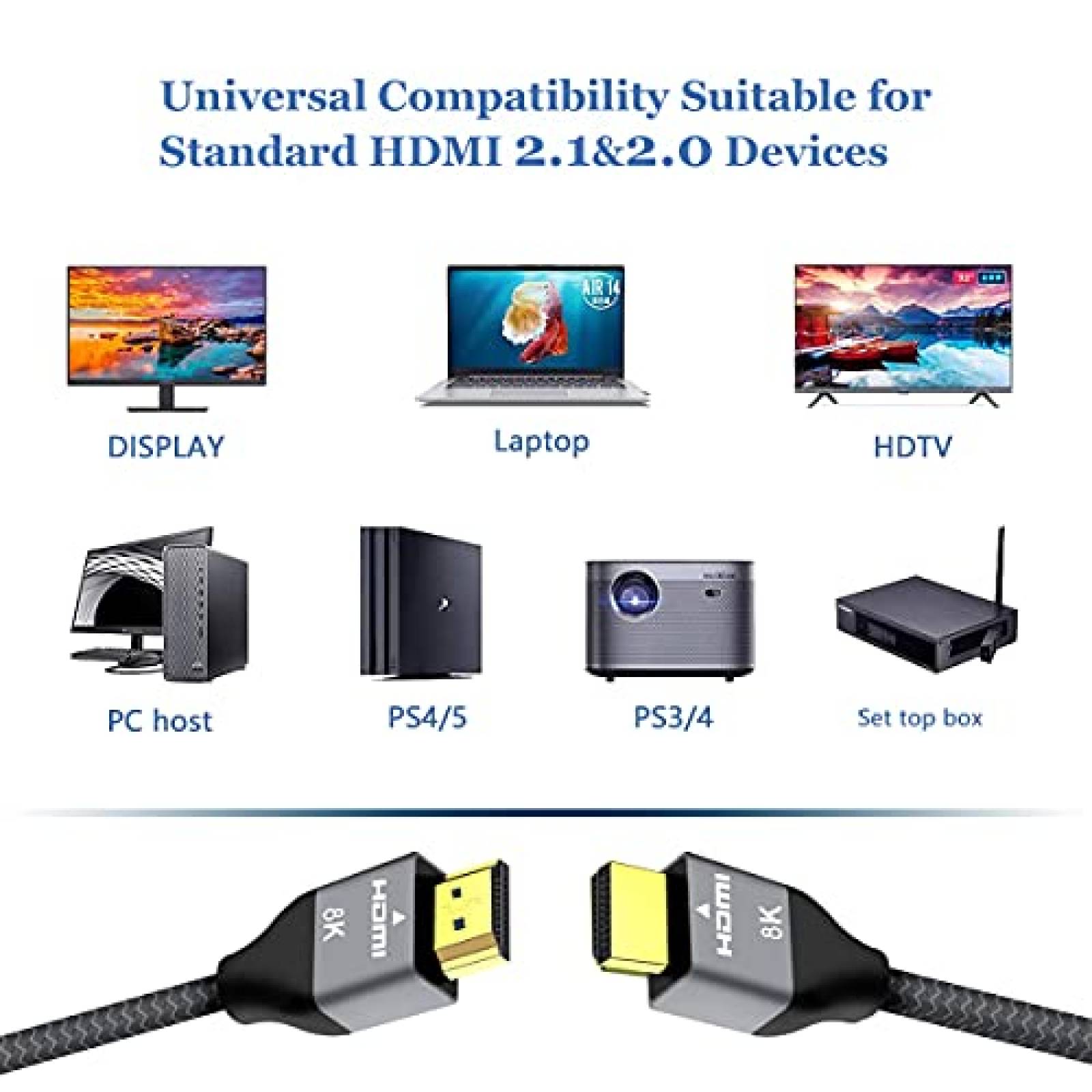 Cable Aeap 2 Pzs 8K HDMI 2.1 10ft 48 Gbps 60 Hz -Negro