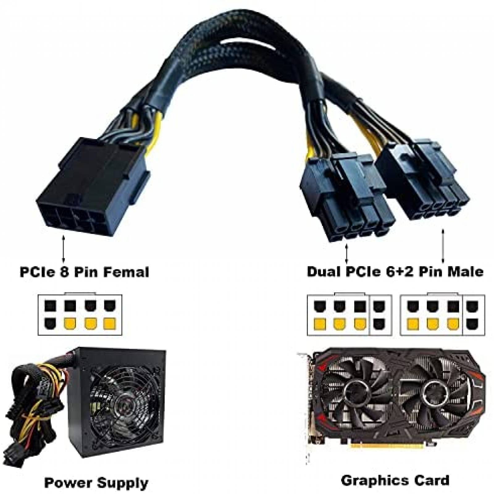 Pack cables tipo GPU VGA a PCI-e 8pin Amangny x6 -Negro