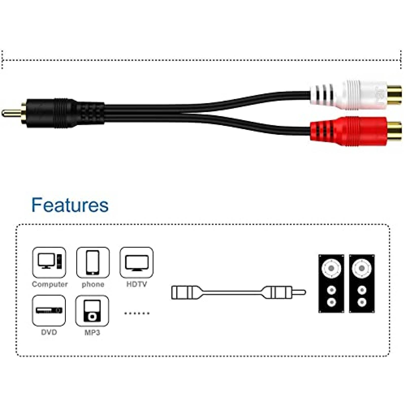 Cable de Bocina BERLAT RCA Macho a Dos Hembras 2 pzs -Negro