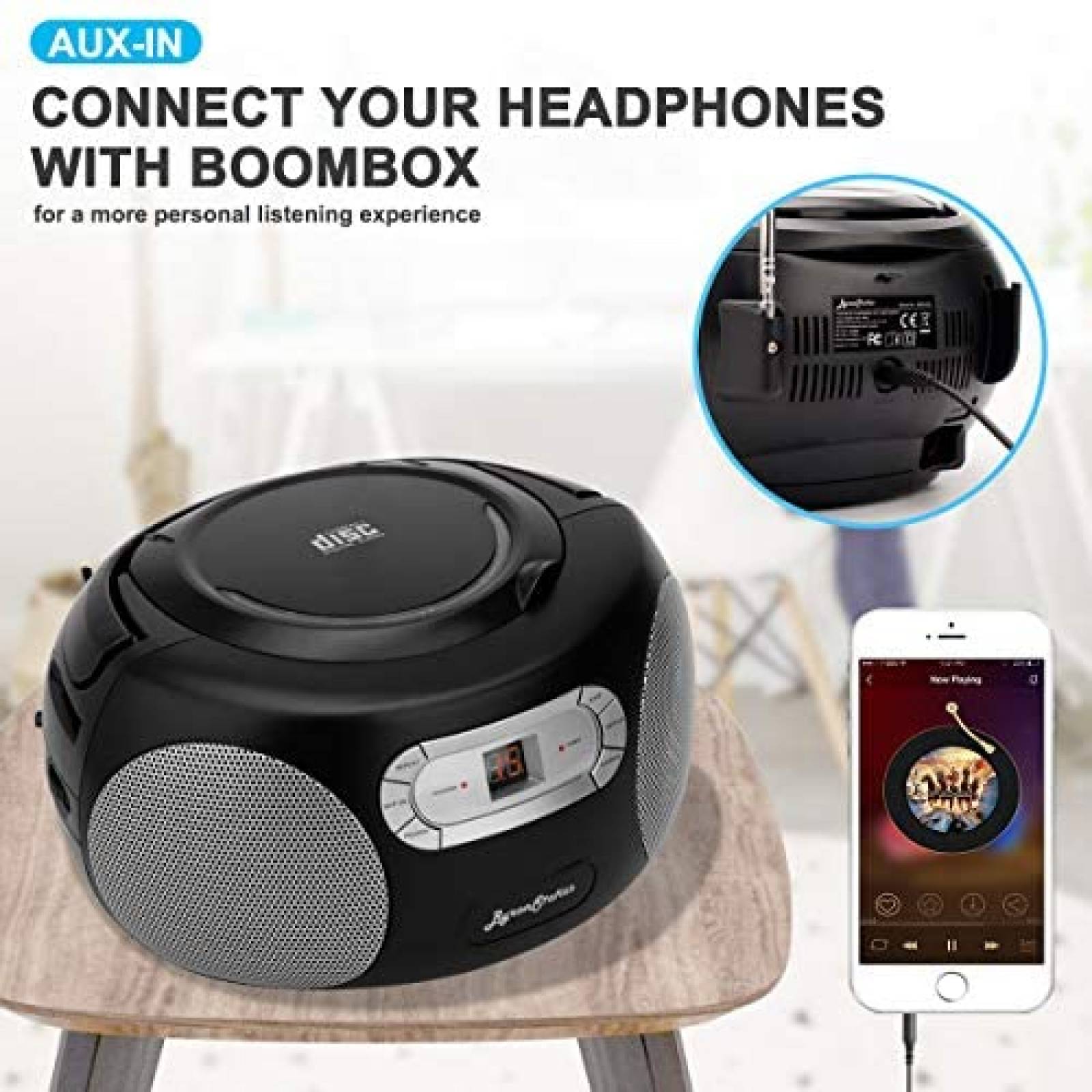 Boombox Byron Statics c/Reproductor de CDs y Radio -Negro