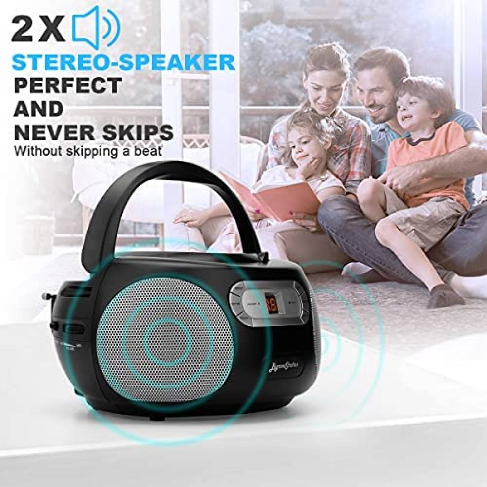 Boombox Byron Statics c/Reproductor de CDs y Radio -Negro