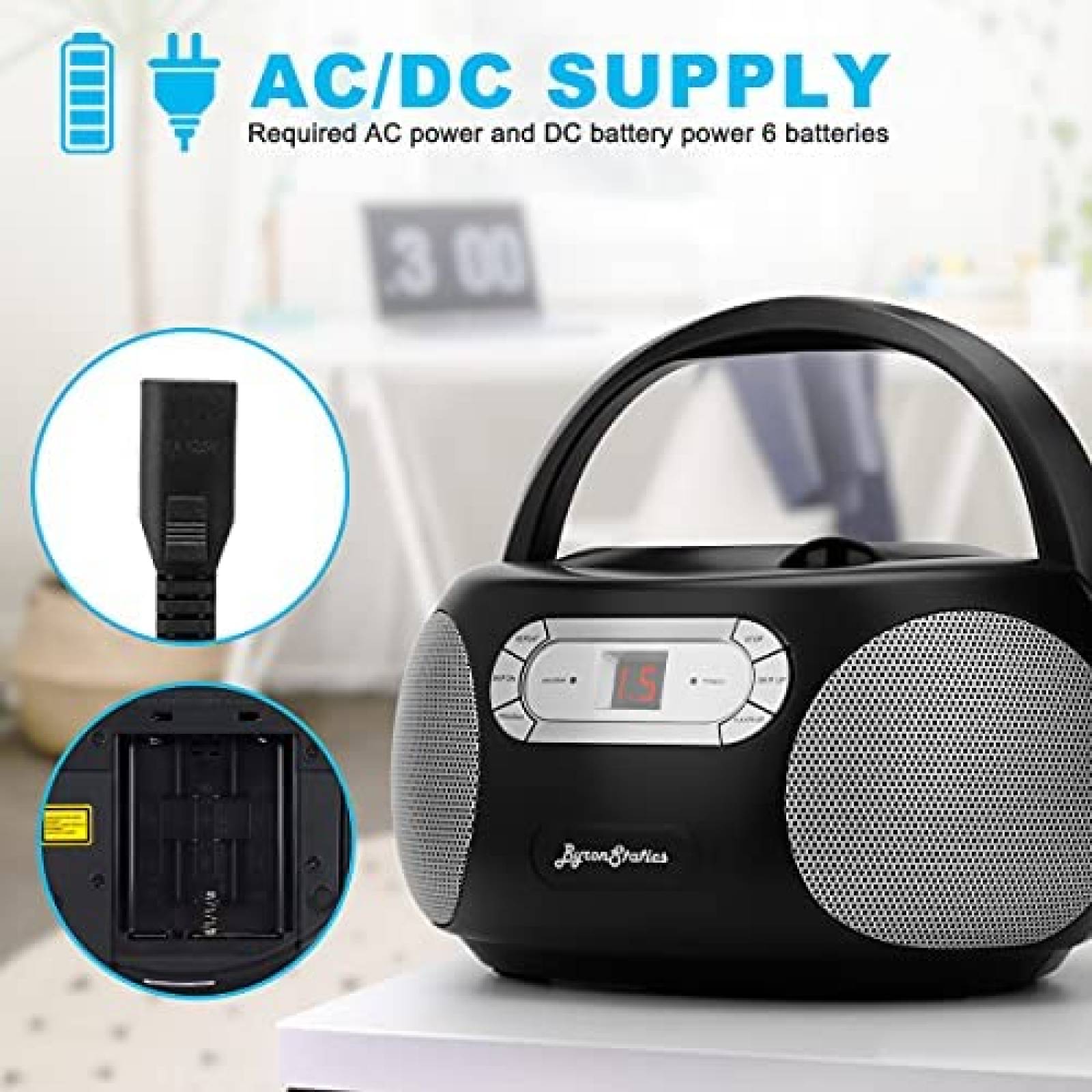 Boombox Byron Statics c/Reproductor de CDs y Radio -Negro