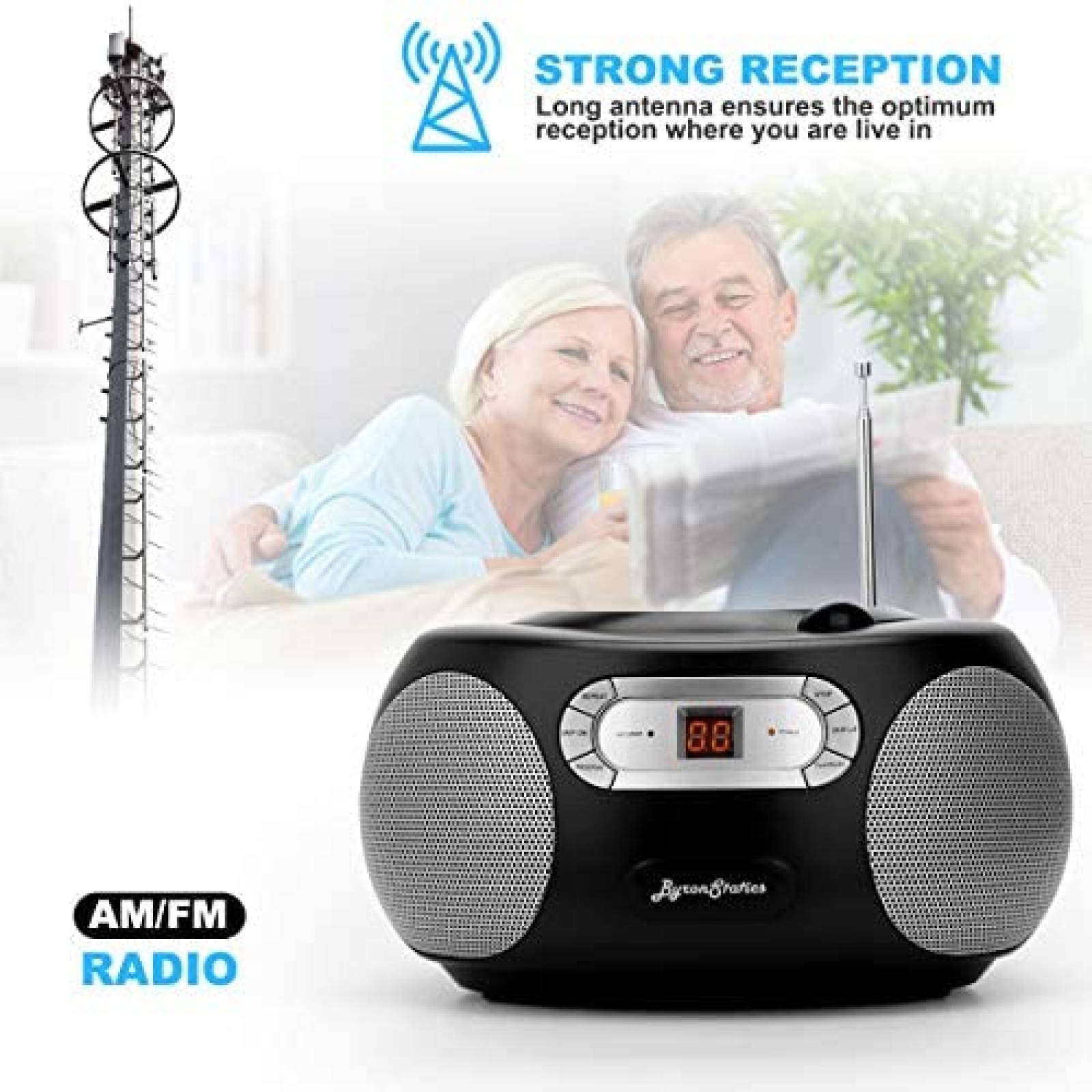 Boombox Byron Statics c/Reproductor de CDs y Radio -Negro