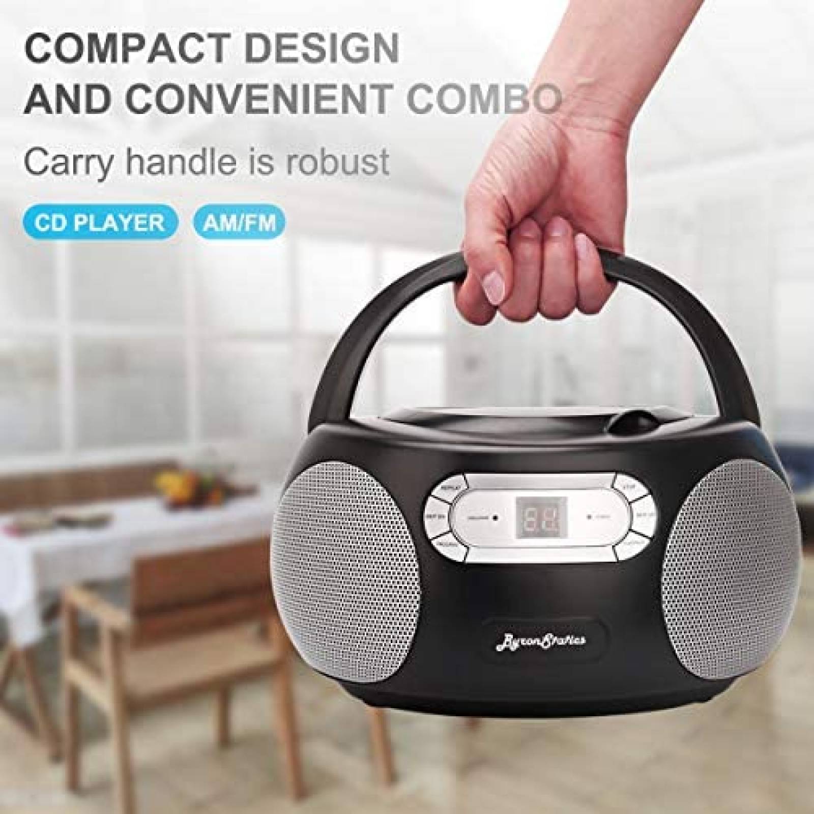 Boombox Byron Statics c/Reproductor de CDs y Radio -Negro