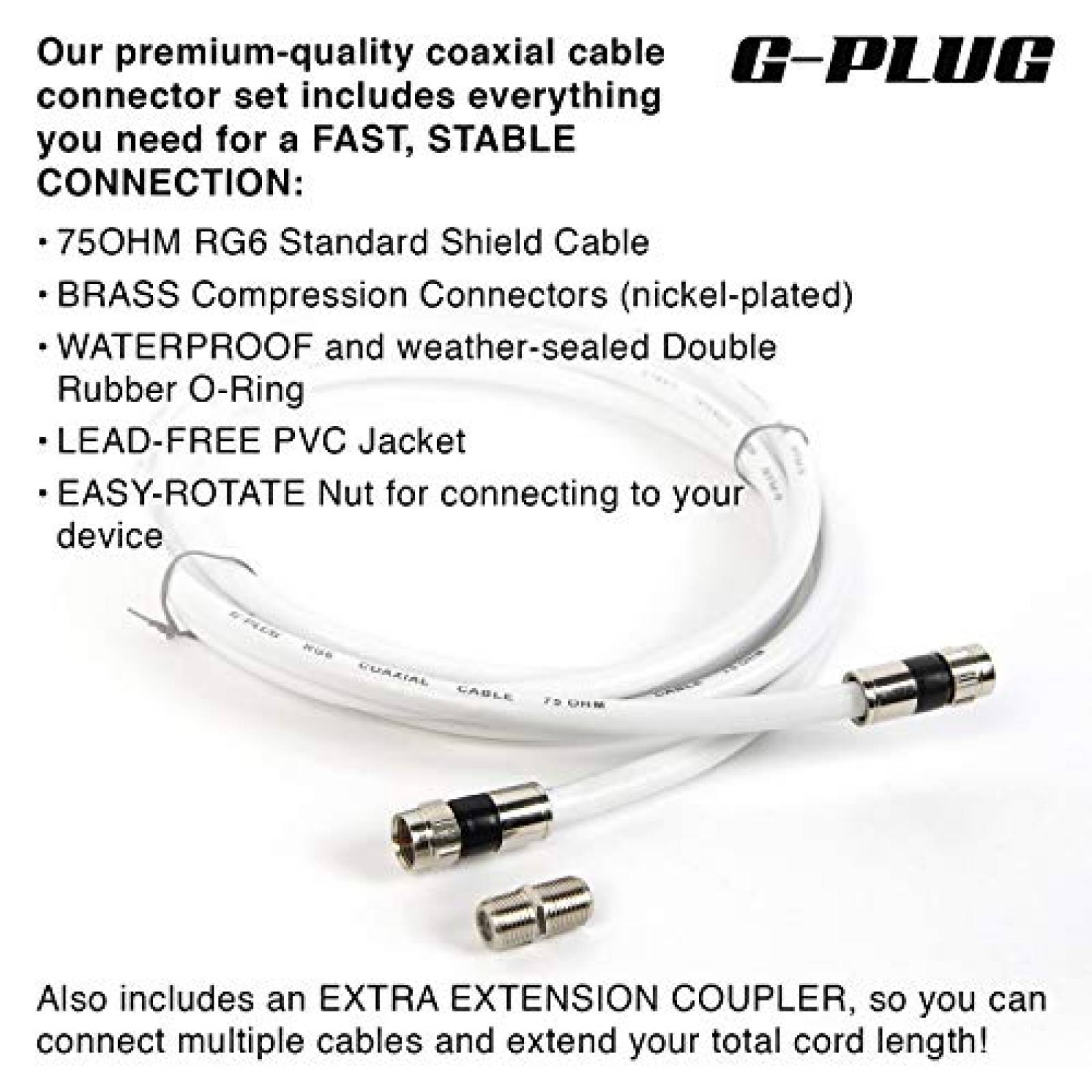 Cable coaxial G-PLUG RG6 6ft alta velocidad -Blanco
