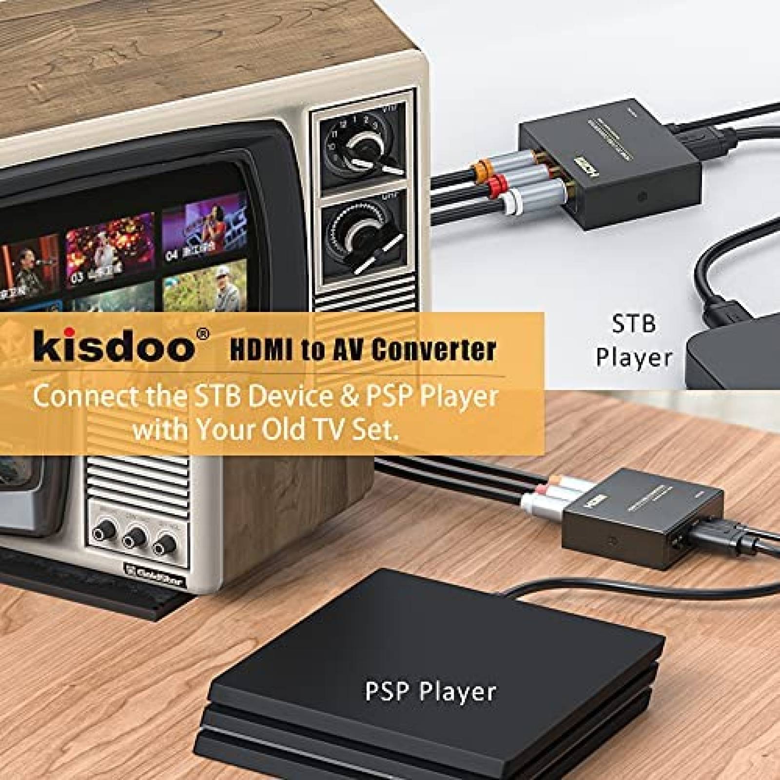 Adaptador Video kisdoo HDMI RCA AV Convertidor -Negro