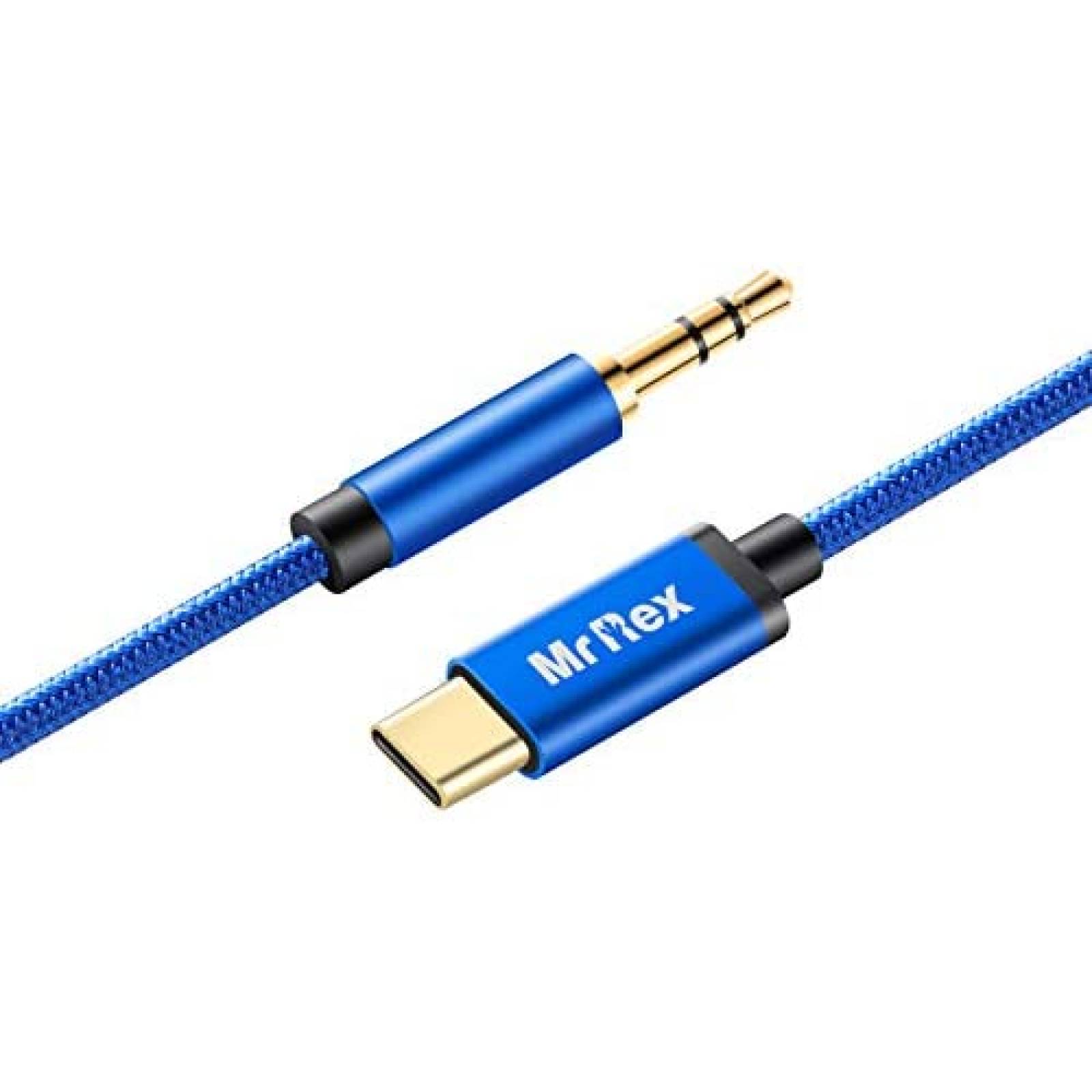 Cable USB C a audio aux 3.5mm Mr Rex 6.5ft trenzado -Azul